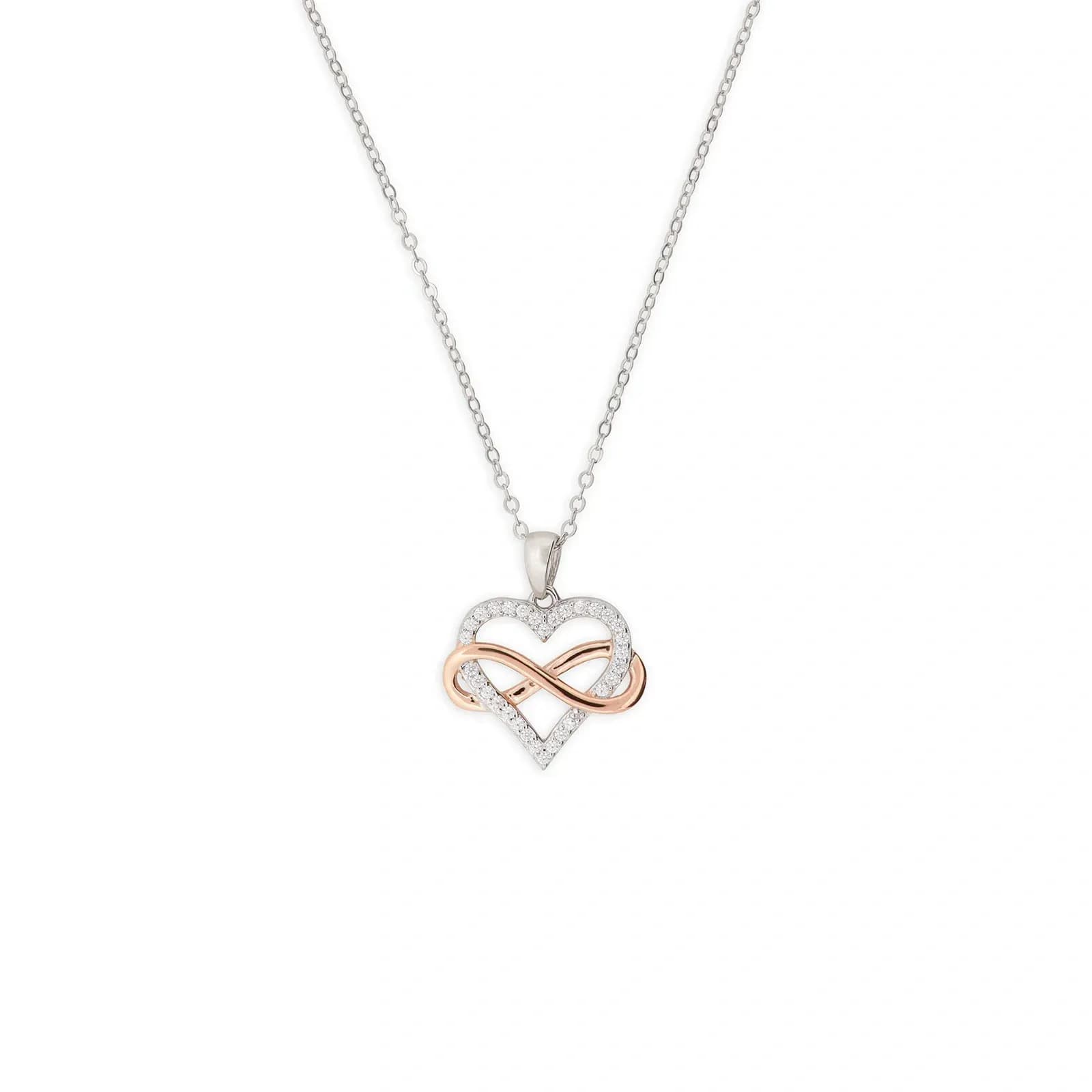 Halsband äkta silver - bicolor hjärta, 42+5 cm