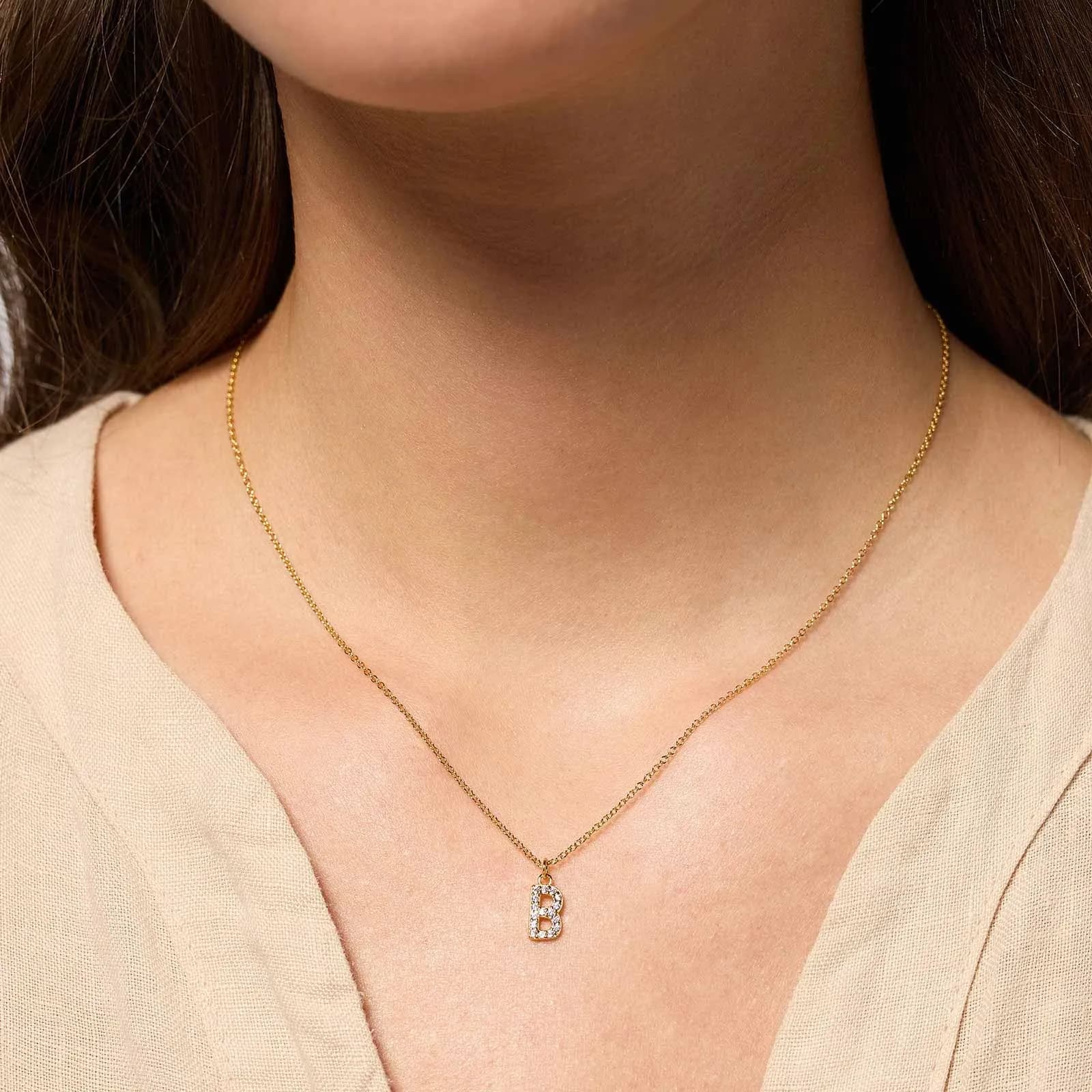 Guldpläterat halsband bokstav B - 42+3 cm 3