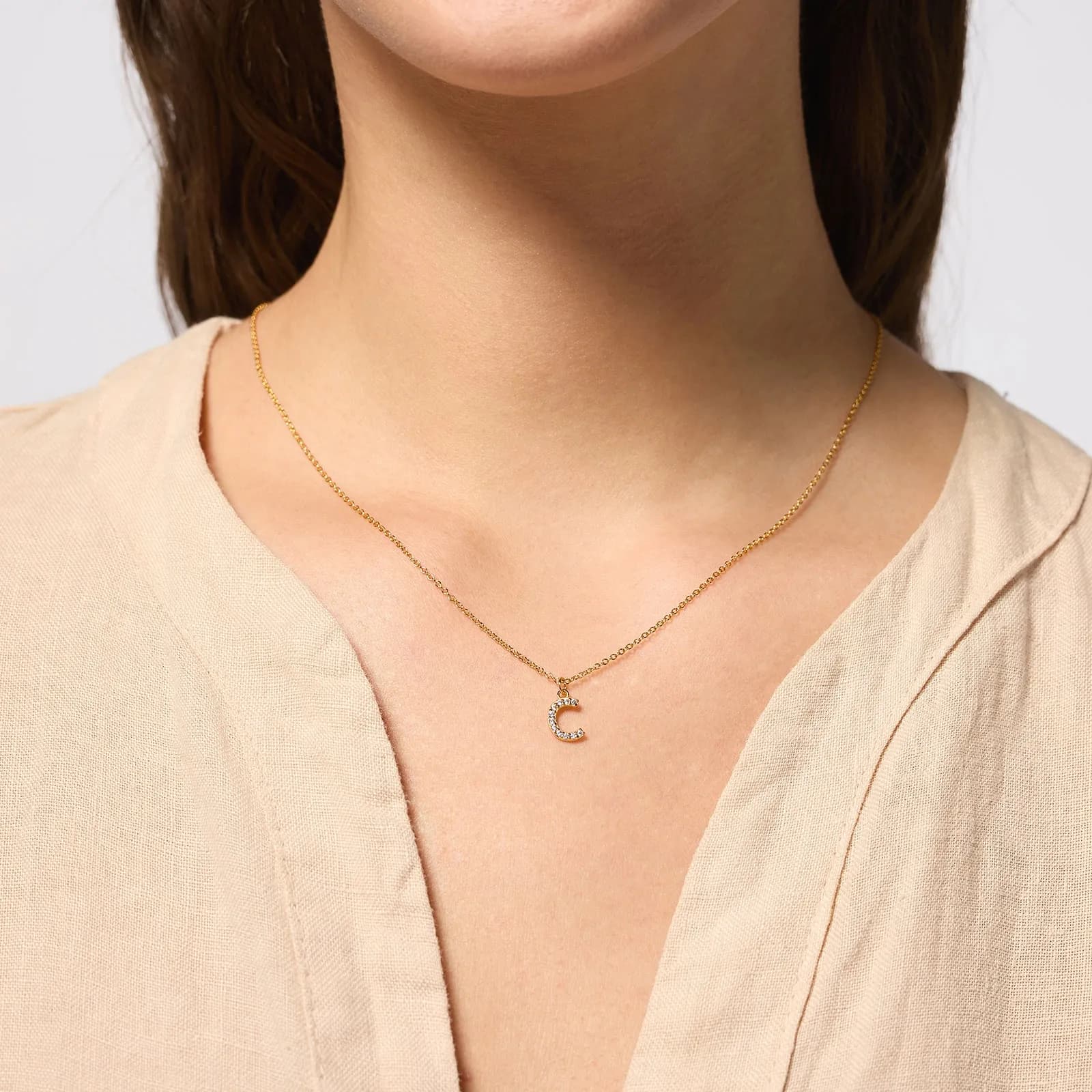 Guldpläterat halsband bokstav C - 42+3 cm 3