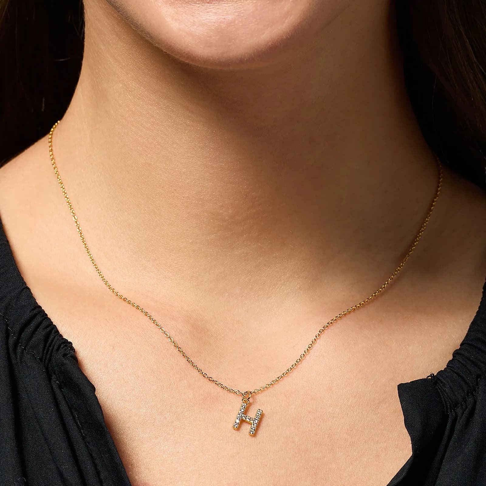 Guldpläterat halsband bokstav H - 42+3 cm 3