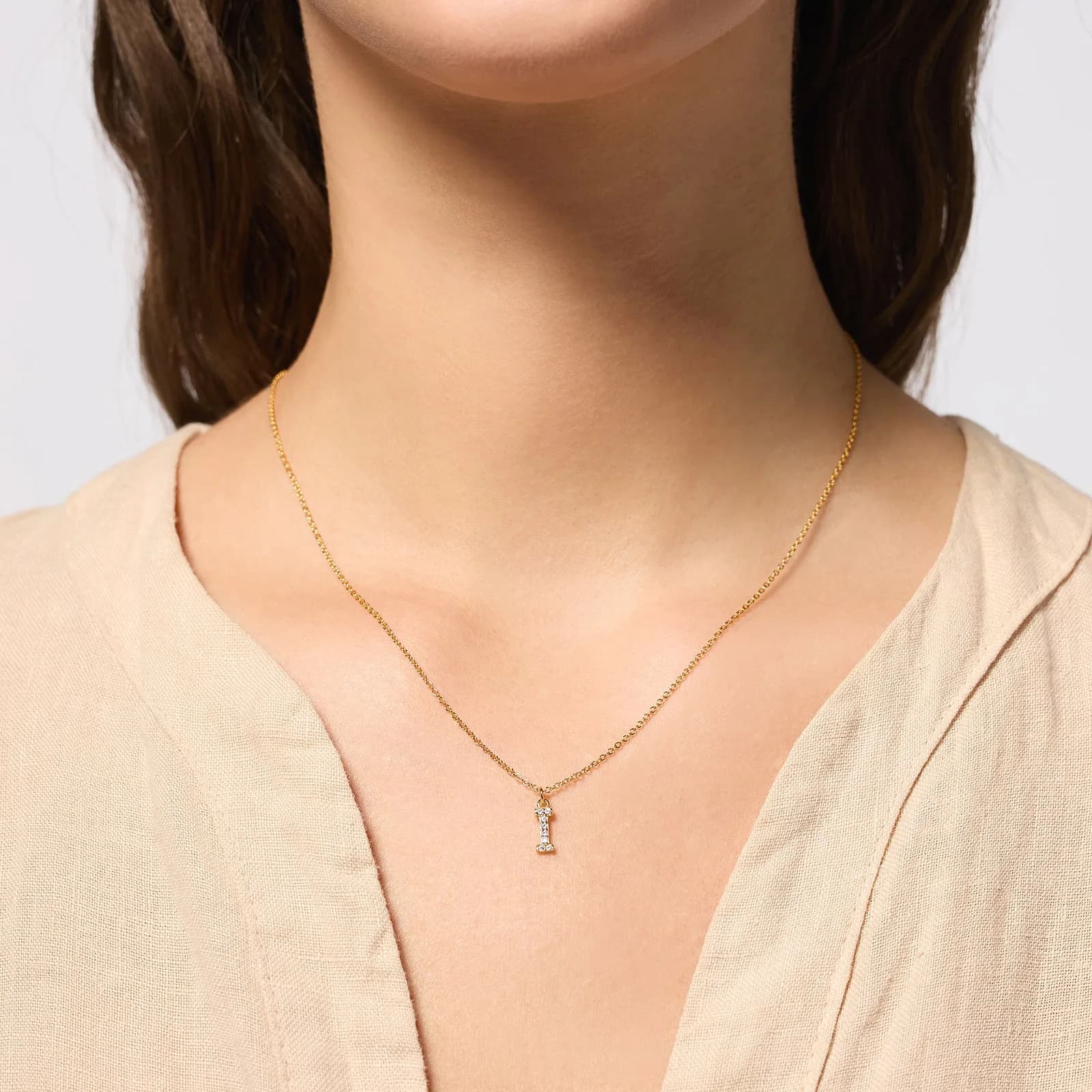 Guldpläterat halsband bokstav I - 42+3 cm 4