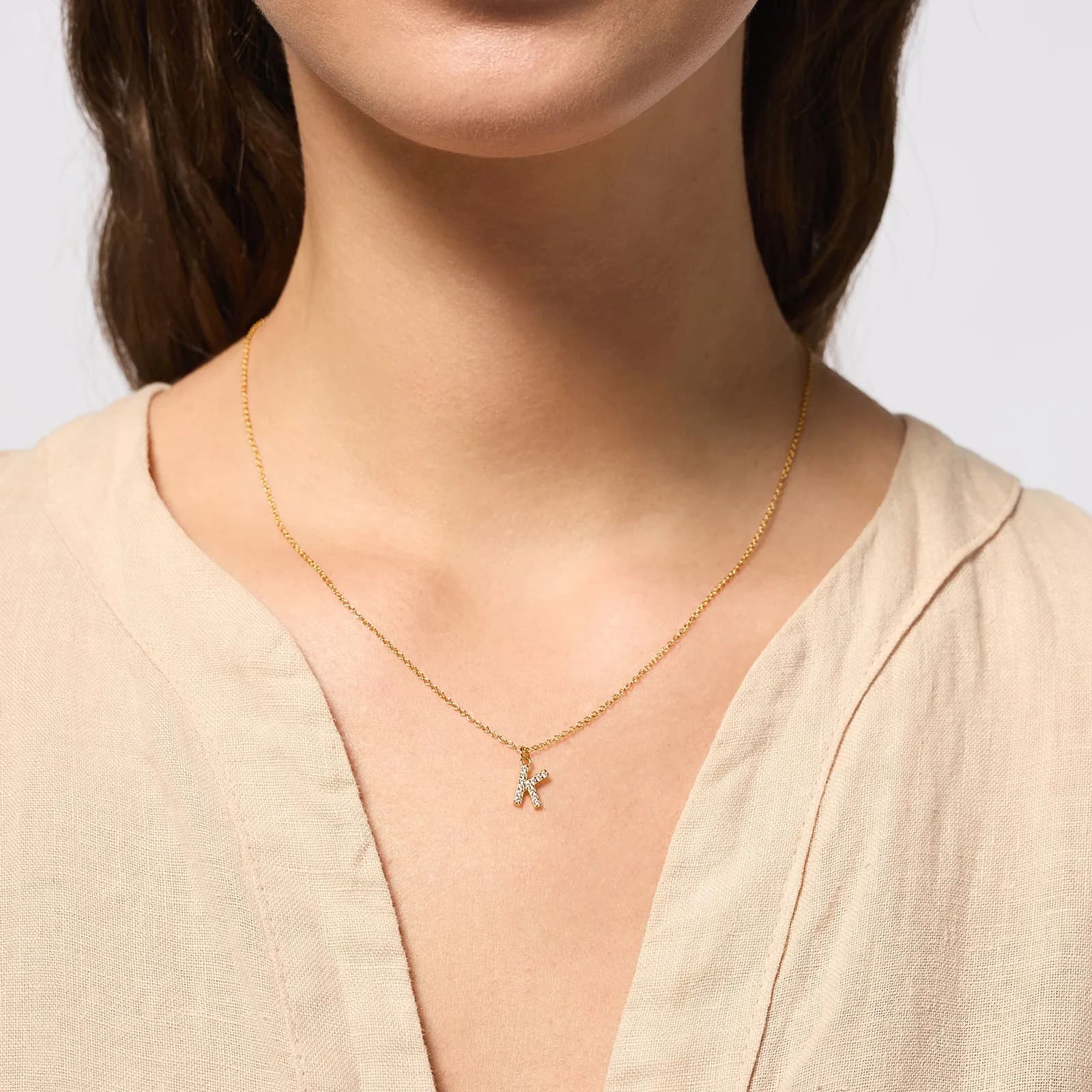 Guldpläterat halsband bokstav K - 42+3 cm 2