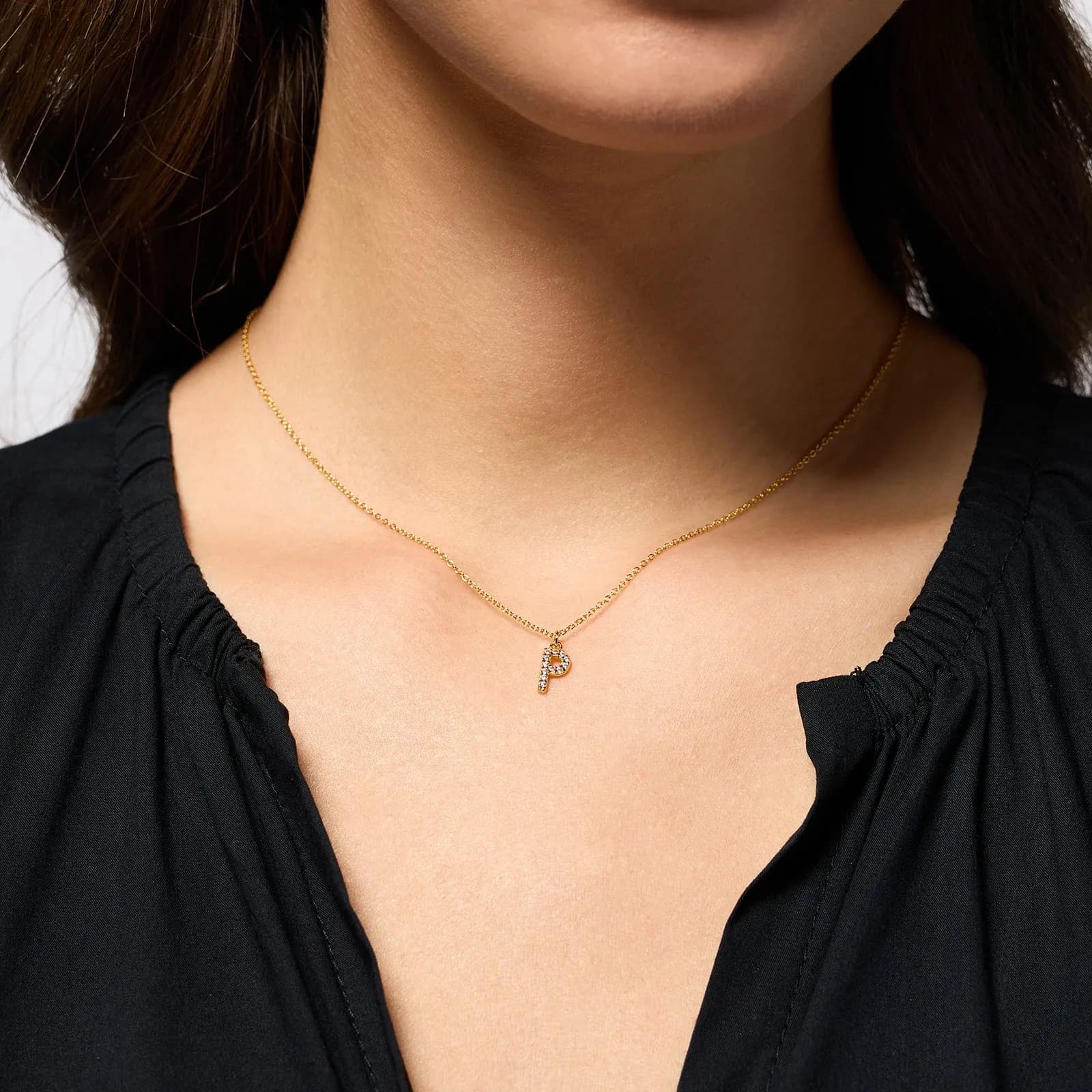 Guldpläterat halsband bokstav P - 42+3 cm 2