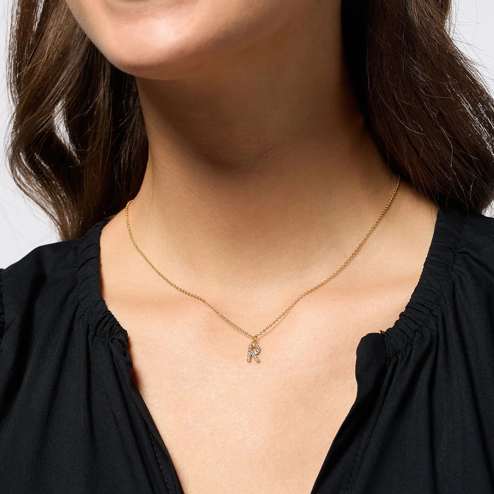Guldpläterat halsband bokstav R - 42+3 cm 2