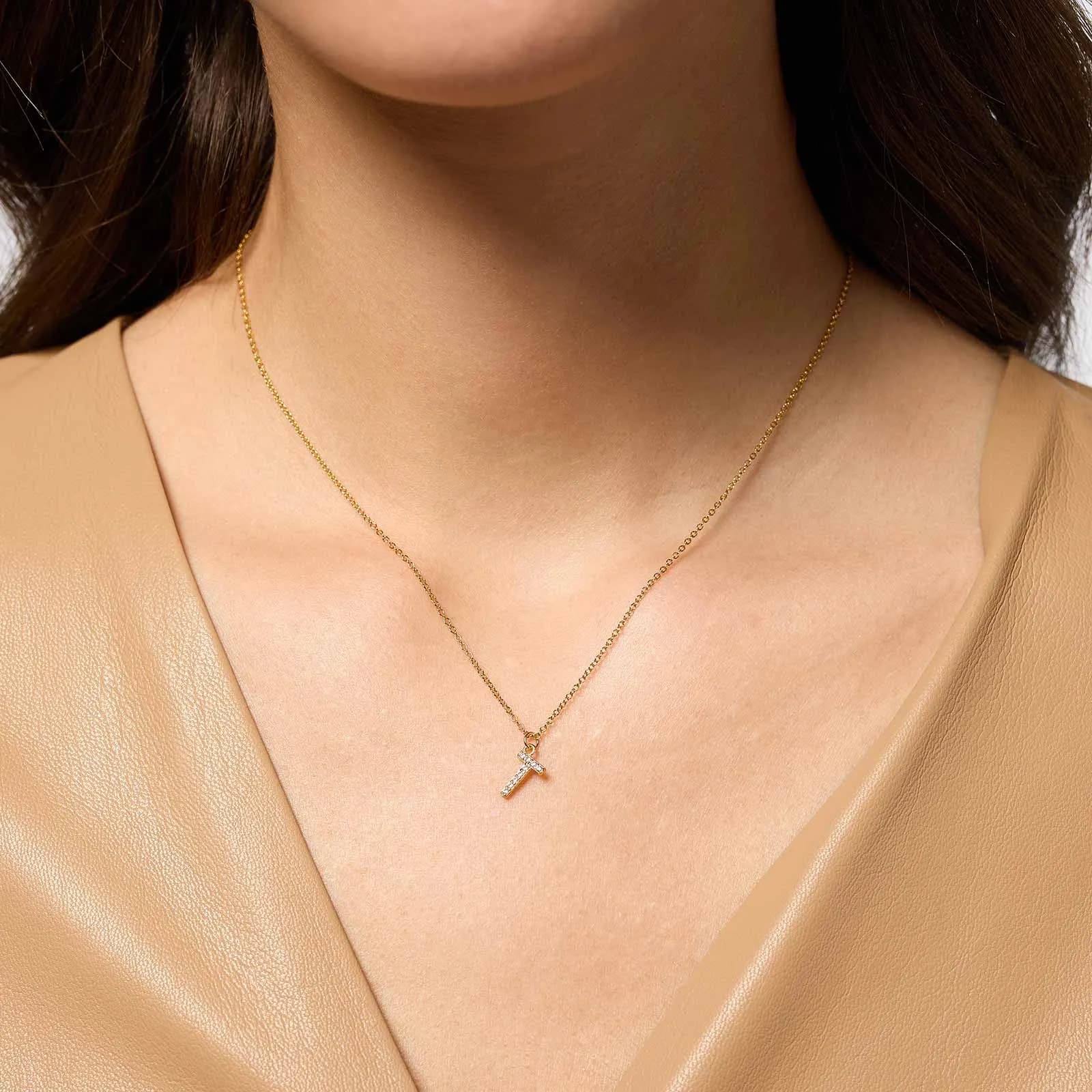 Guldpläterat halsband bokstav T - 42+3 cm 3