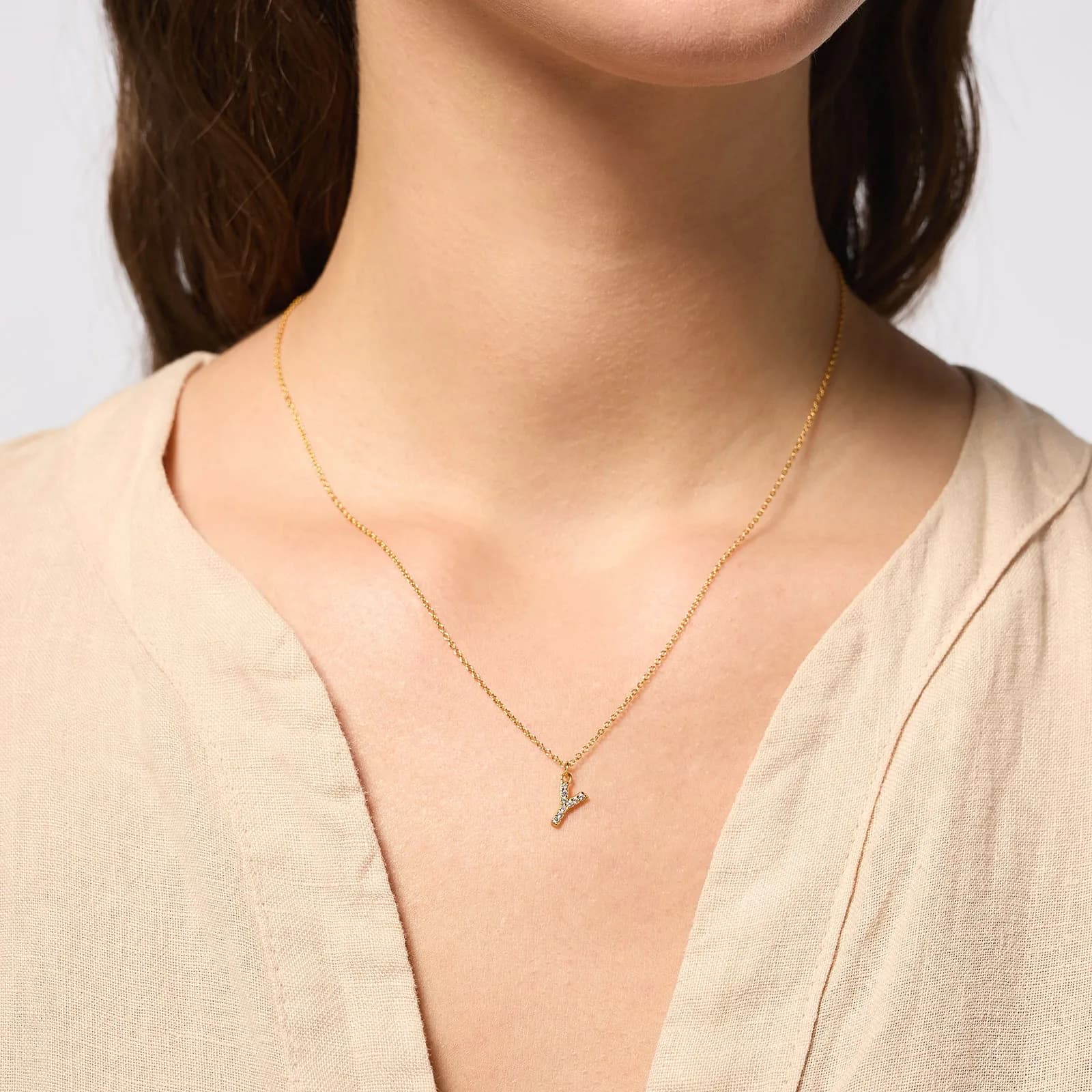 Guldpläterat halsband bokstav Y - 42+3 cm 2