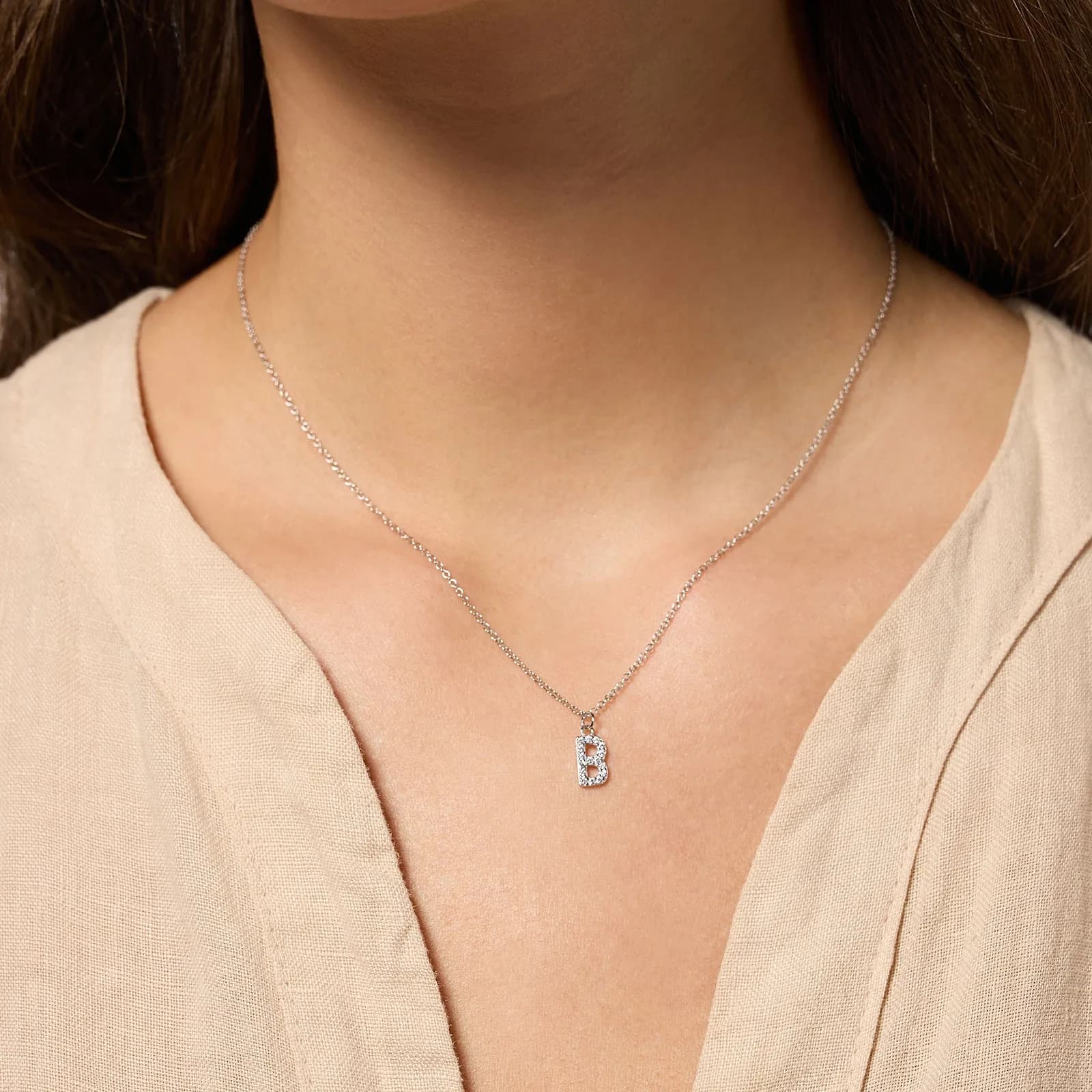 Halsband äkta silver, bokstav B - 42+3 cm 2