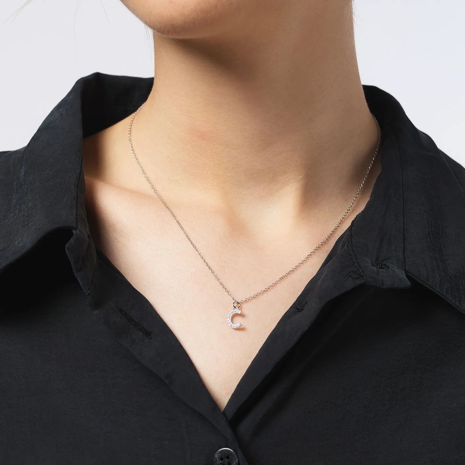 Halsband äkta silver, bokstav C - 42+3 cm 2