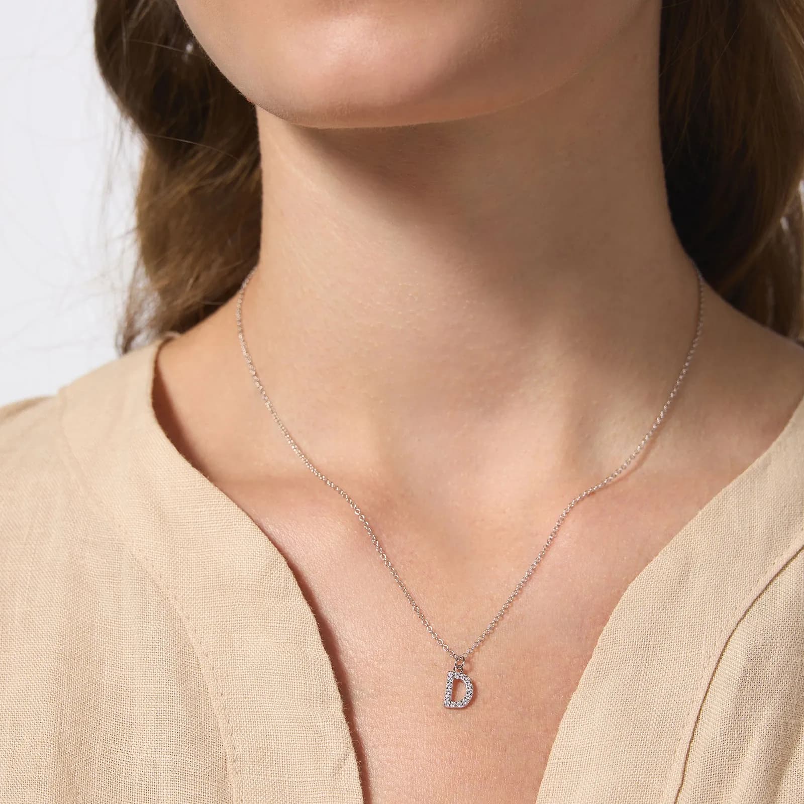Halsband äkta silver, bokstav D - 42+3 cm 2