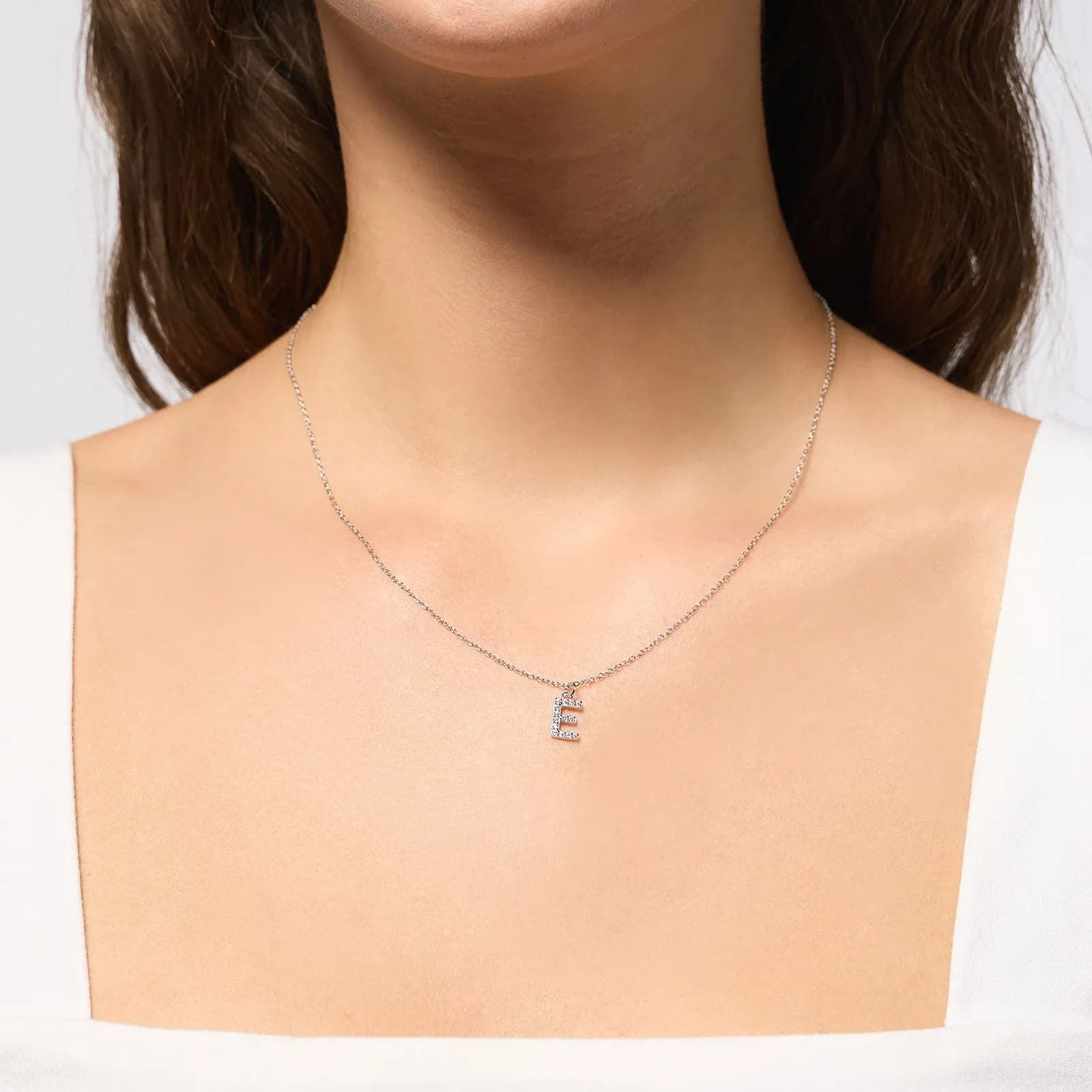 Halsband äkta silver, bokstav E - 42+3 cm 2