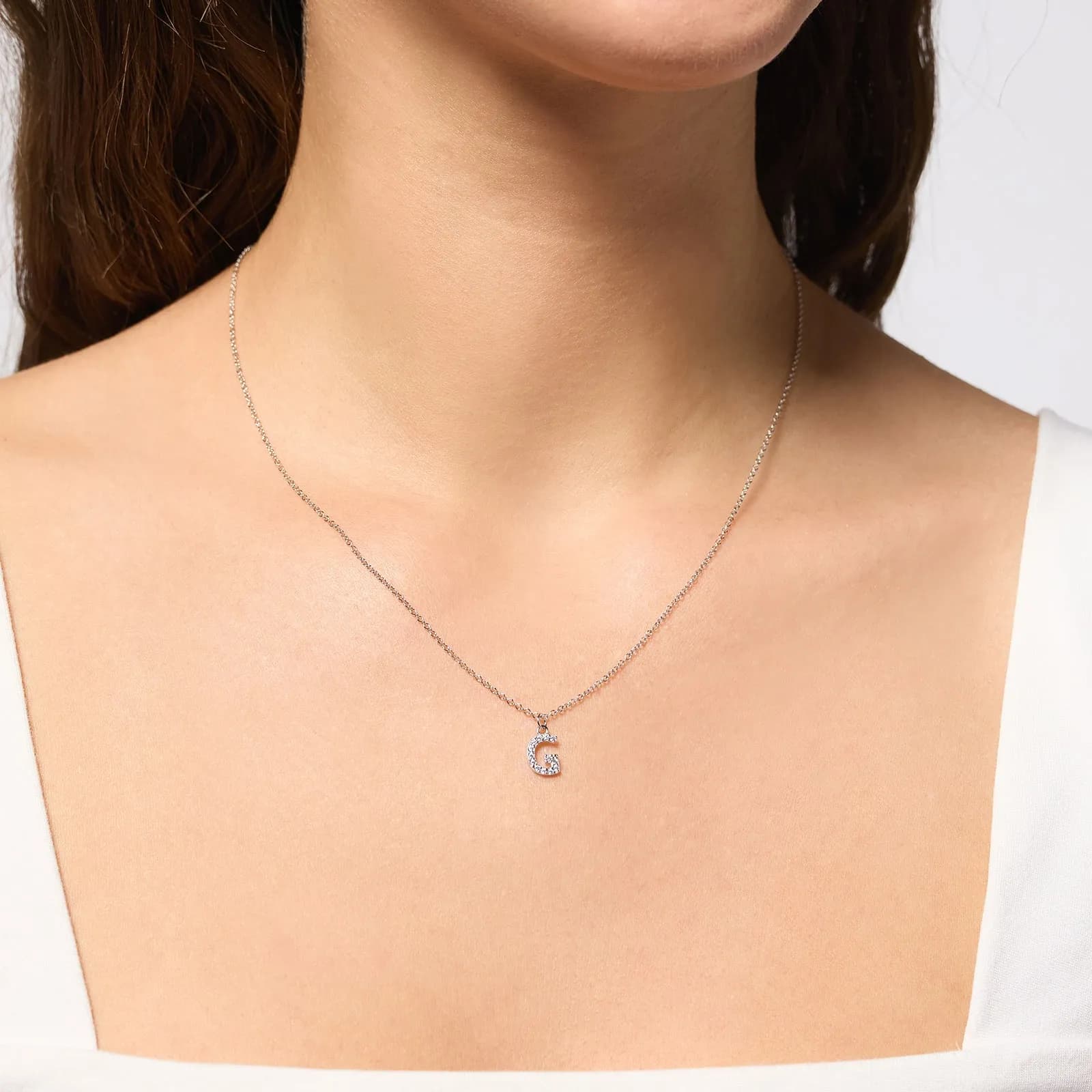 Halsband äkta silver, bokstav G - 42+3 cm 2