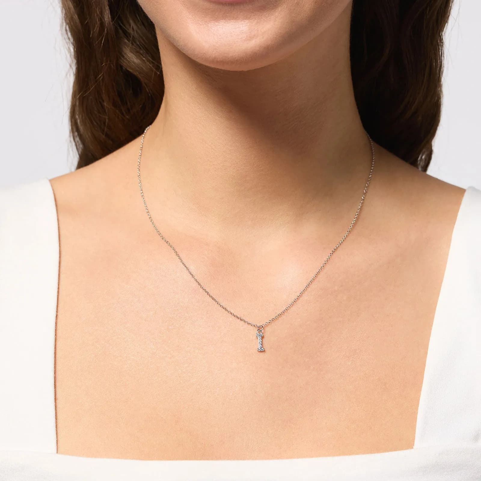 Halsband äkta silver, bokstav I - 42+3 cm 3