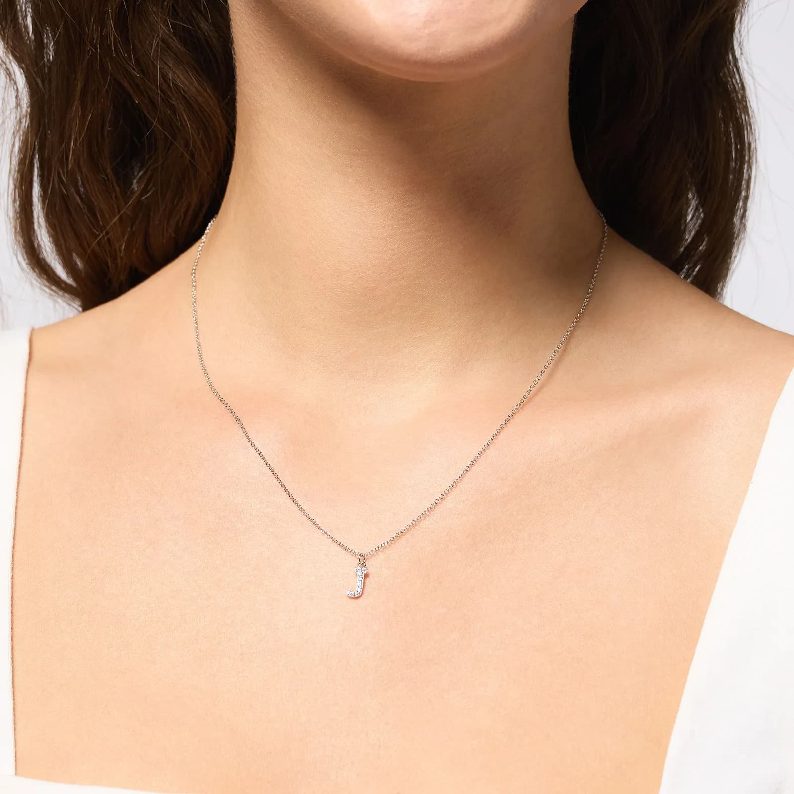Halsband äkta silver, bokstav J - 42+3 cm 2