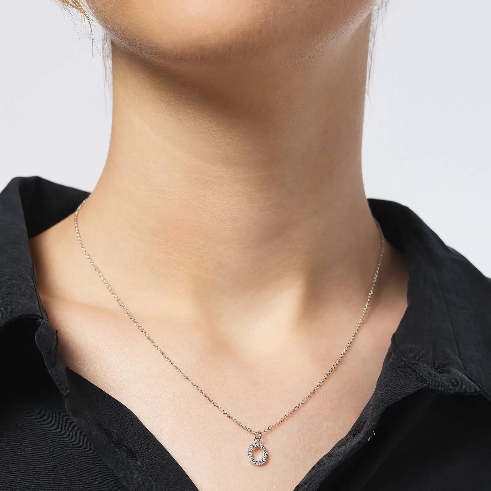 Halsband äkta silver, bokstav O - 42+3 cm 2