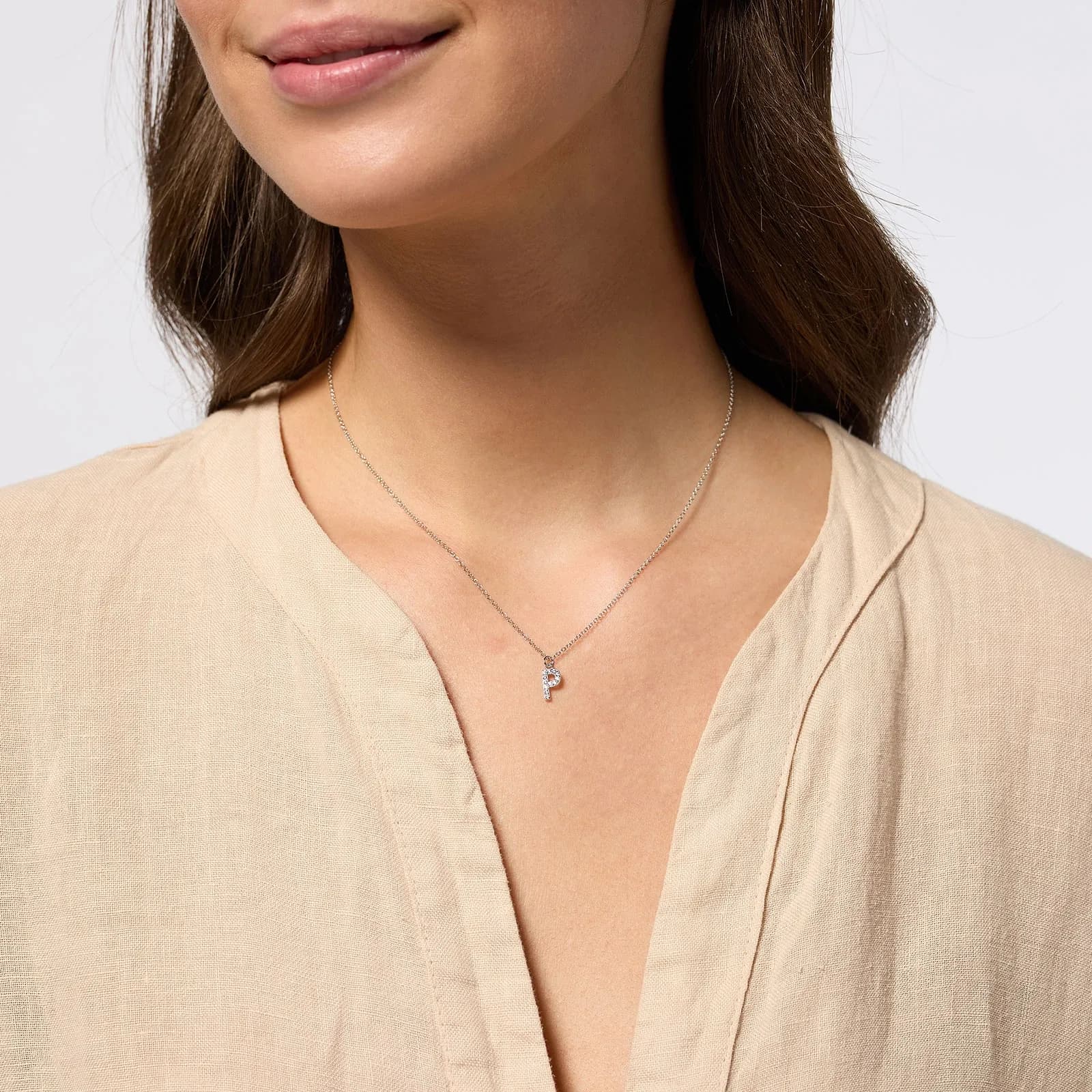 Halsband äkta silver, bokstav P - 42+3 cm 2