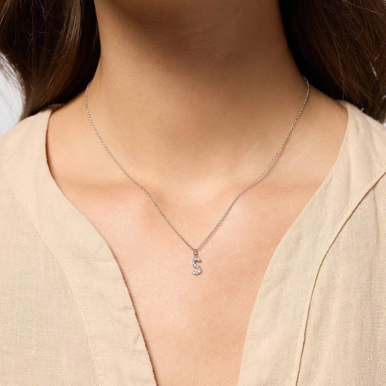 Halsband äkta silver, bokstav S - 42+3 cm 2