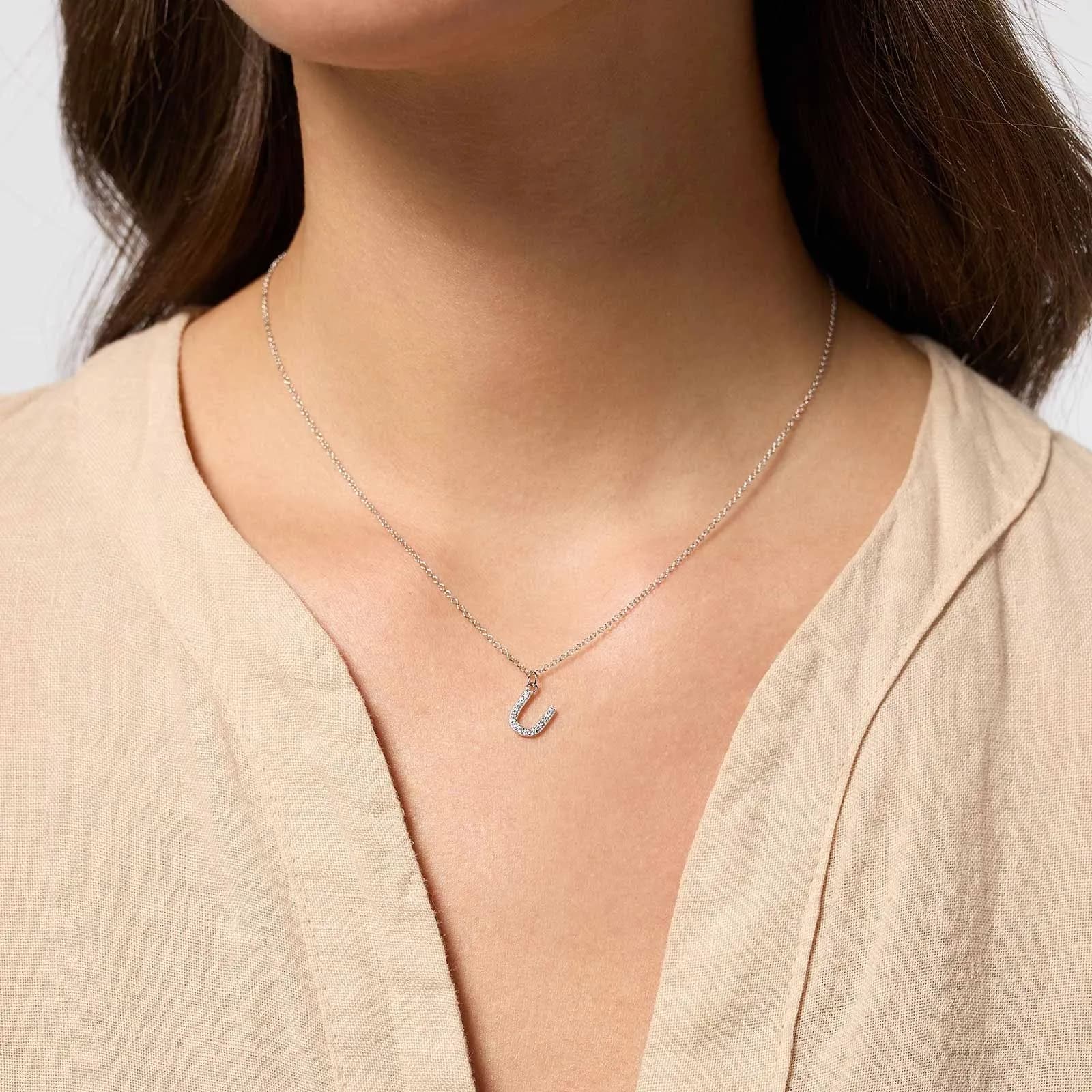 Halsband äkta silver, bokstav U - 42+3 cm 2