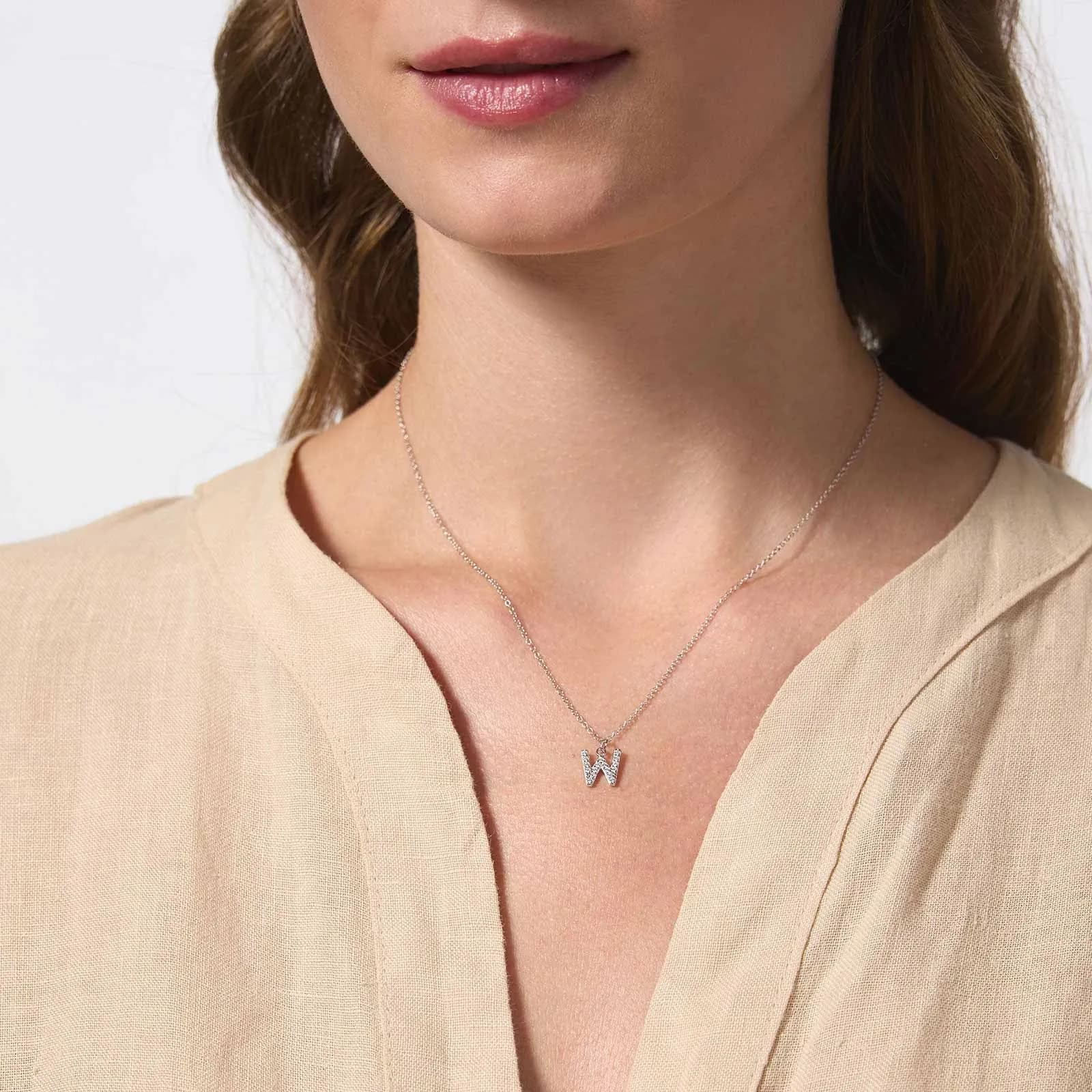 Halsband äkta silver, bokstav W - 42+3 cm 2