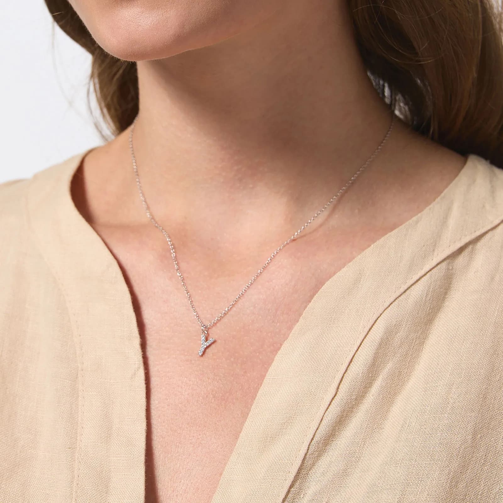 Halsband äkta silver, bokstav Y - 42+3 cm 2