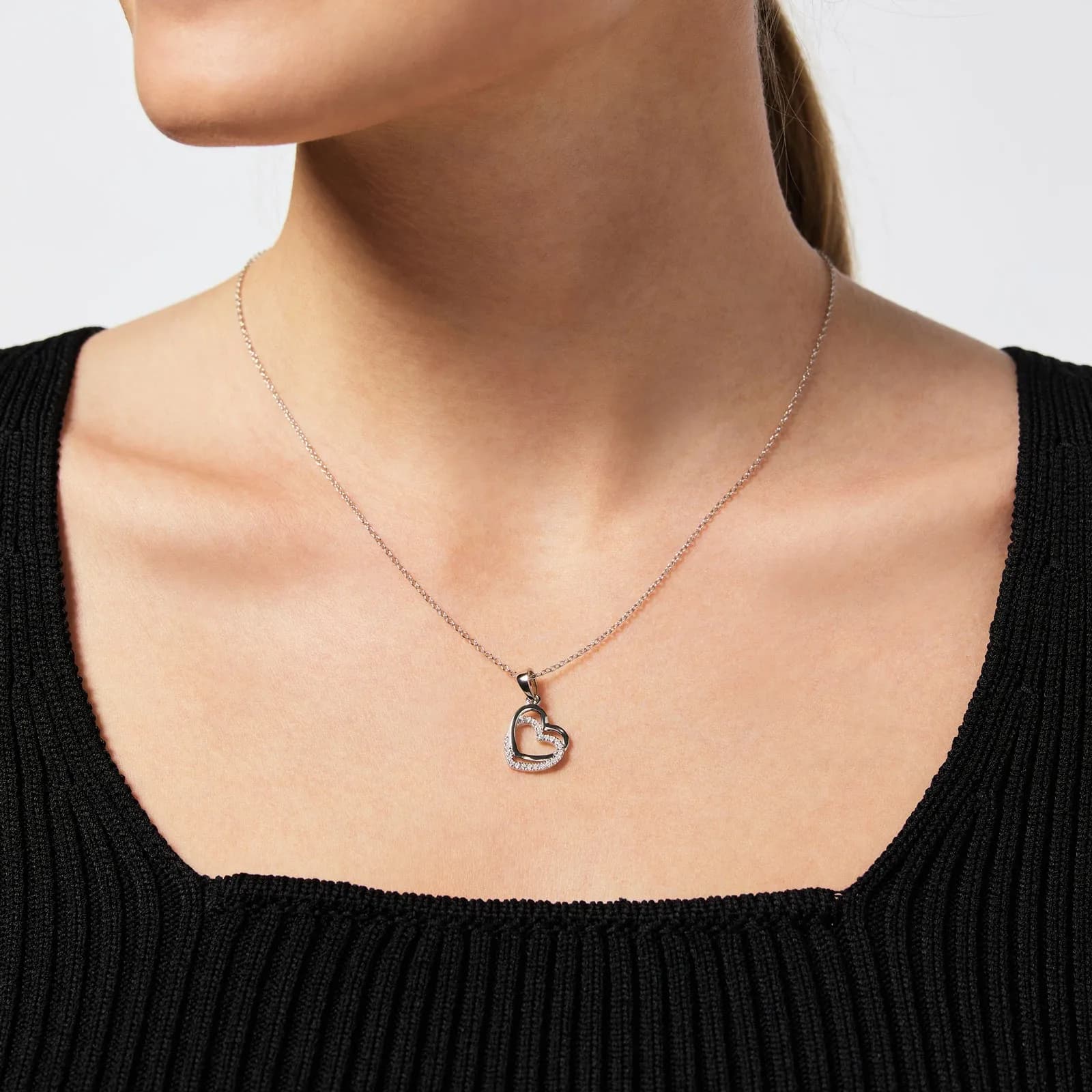 Halsband i äkta silver - dubbelt hjärta, 42+5 cm 3