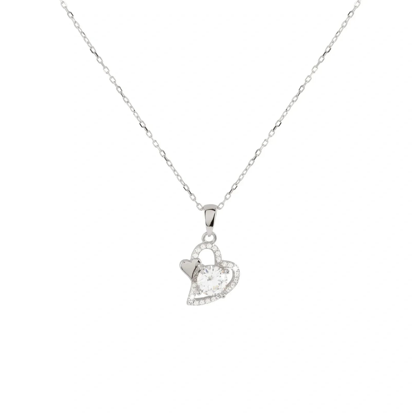Halsband i äkta silver - hjärta & sten, 40+5 cm