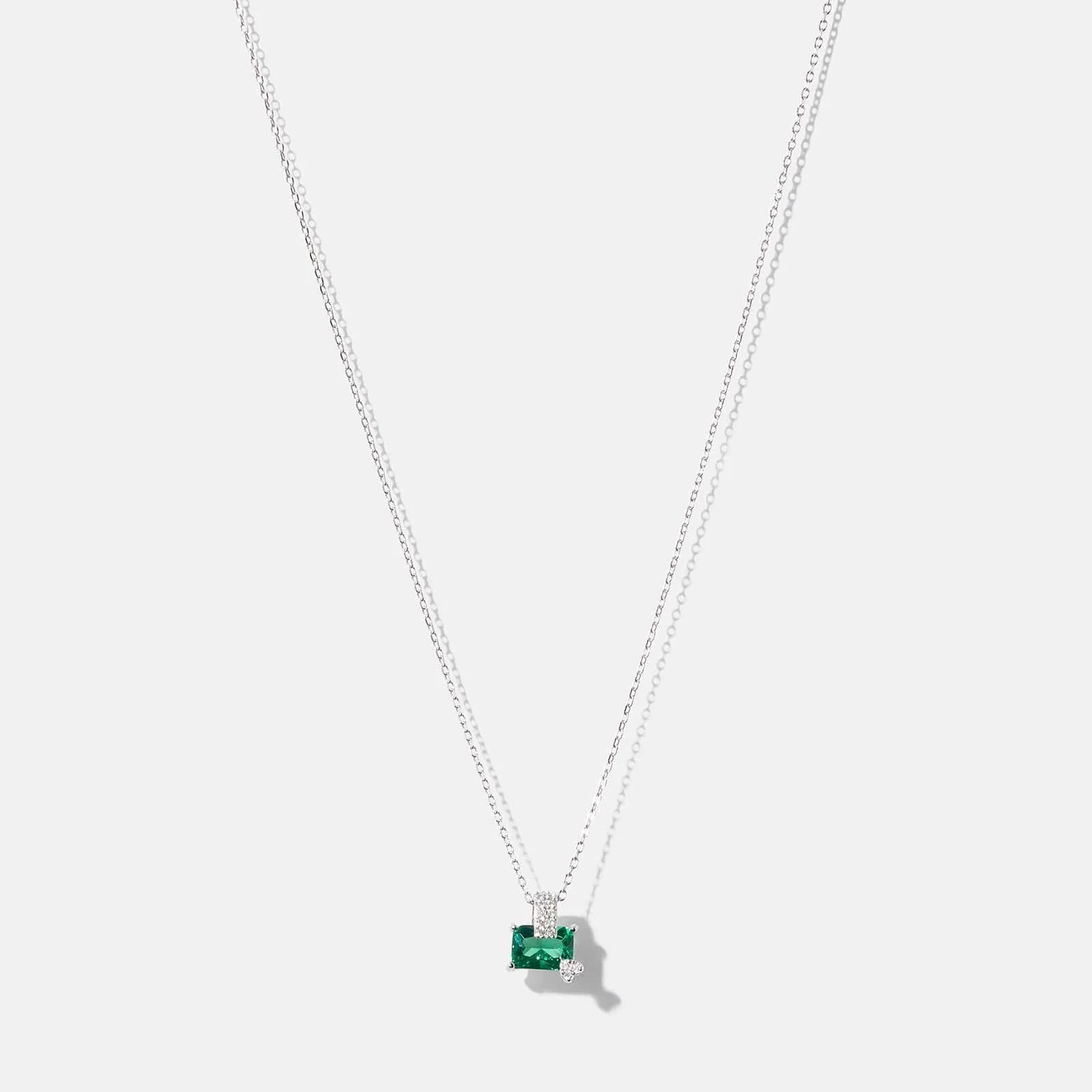 Halsband i äkta silver - grön Zirkonia med hjärta, 40+5cm 1