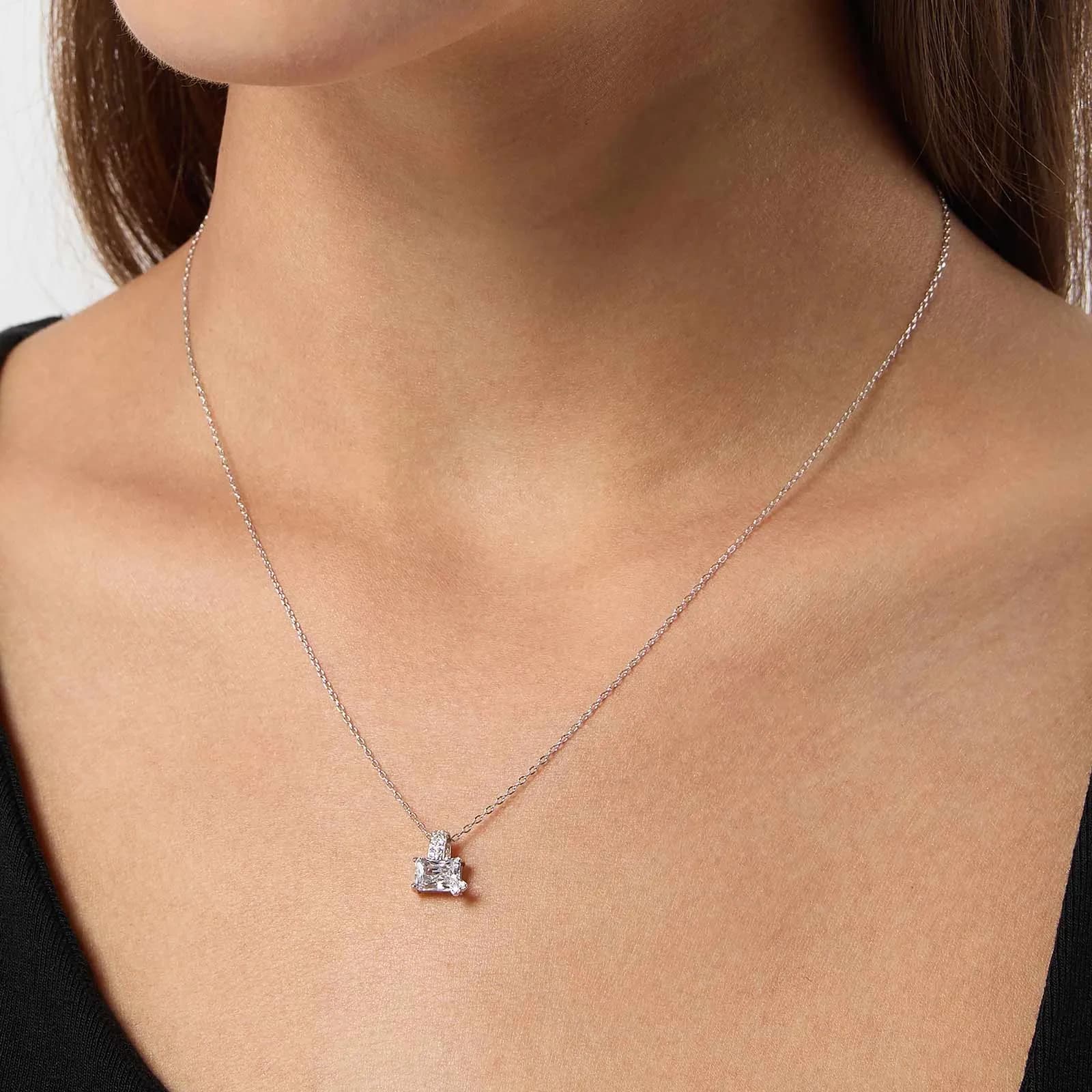 Halsband i äkta silver - vit Zirkonia med hjärta, 40+5cm 3