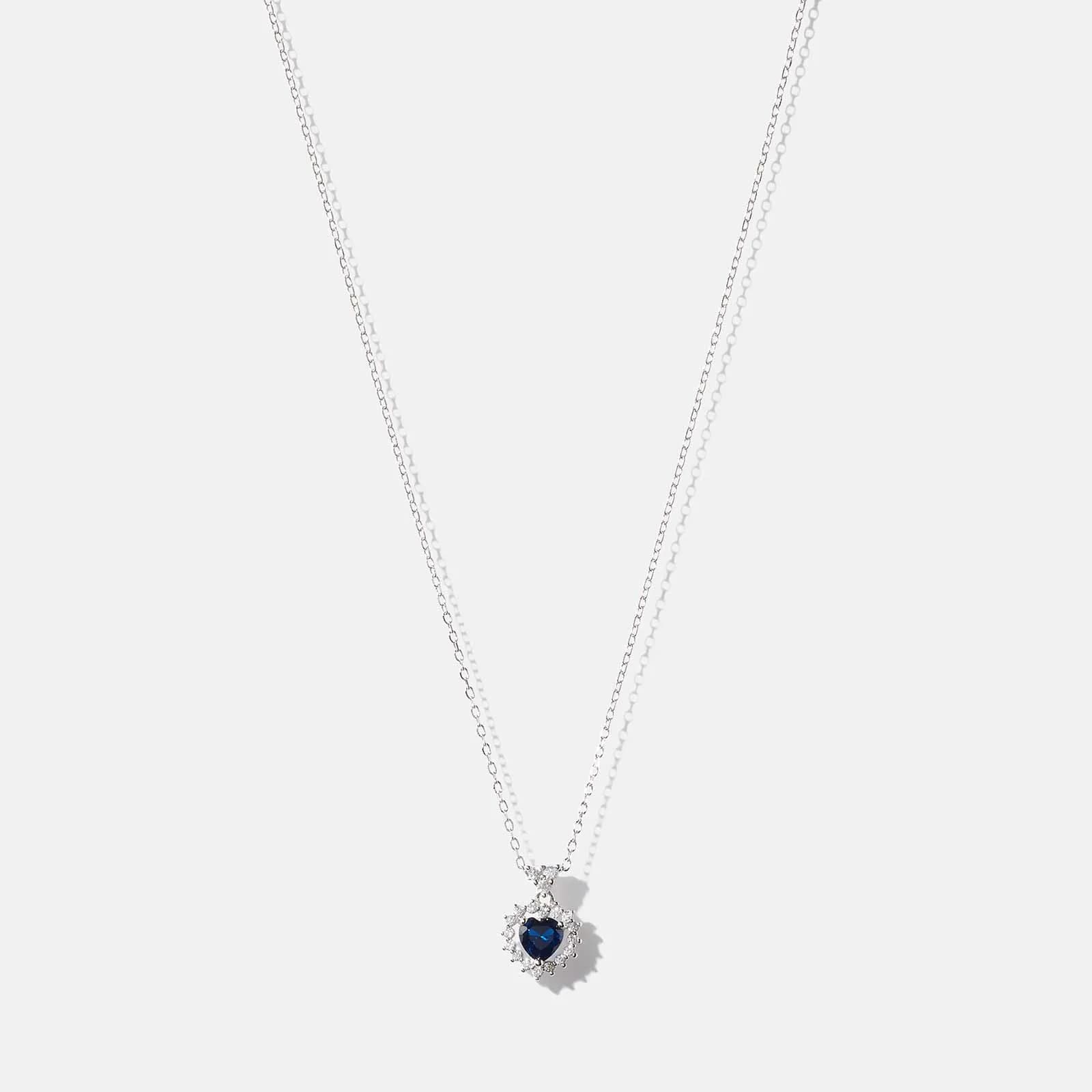 Halsband i äkta silver -  blått hjärta med halo, 40+5cm