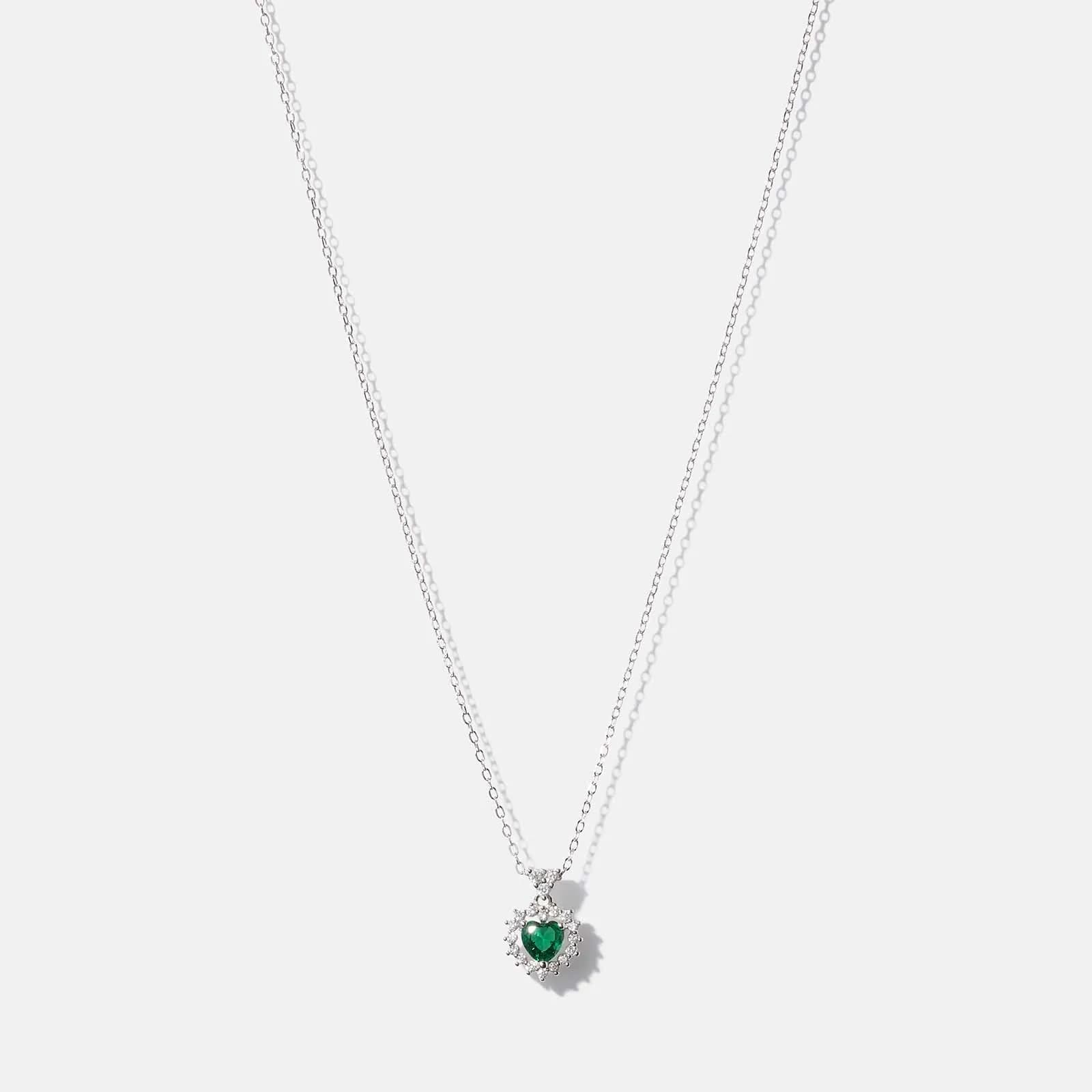 Halsband i äkta silver -  grönt hjärta med halo, 40+5cm