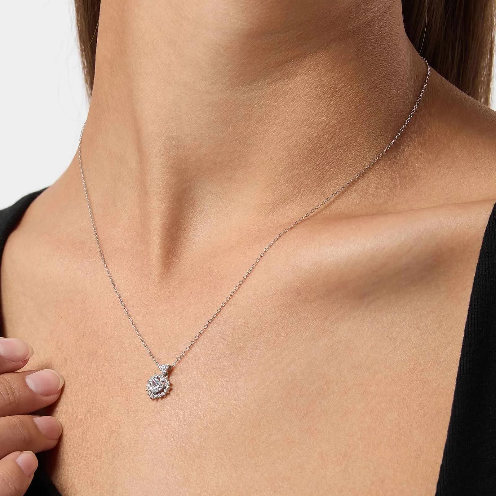 Halsband i äkta silver -  vit hjärta med halo, 40+5cm 3