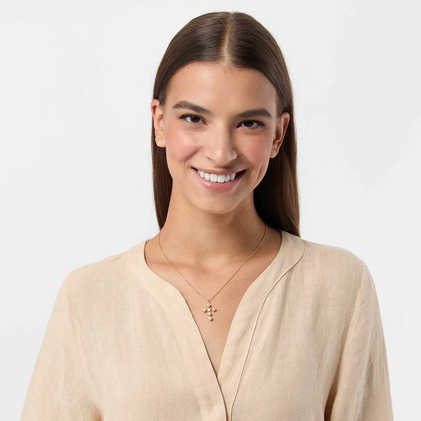 Guldpläterat halsband i äkta silver - kors med Shell Pearls 3