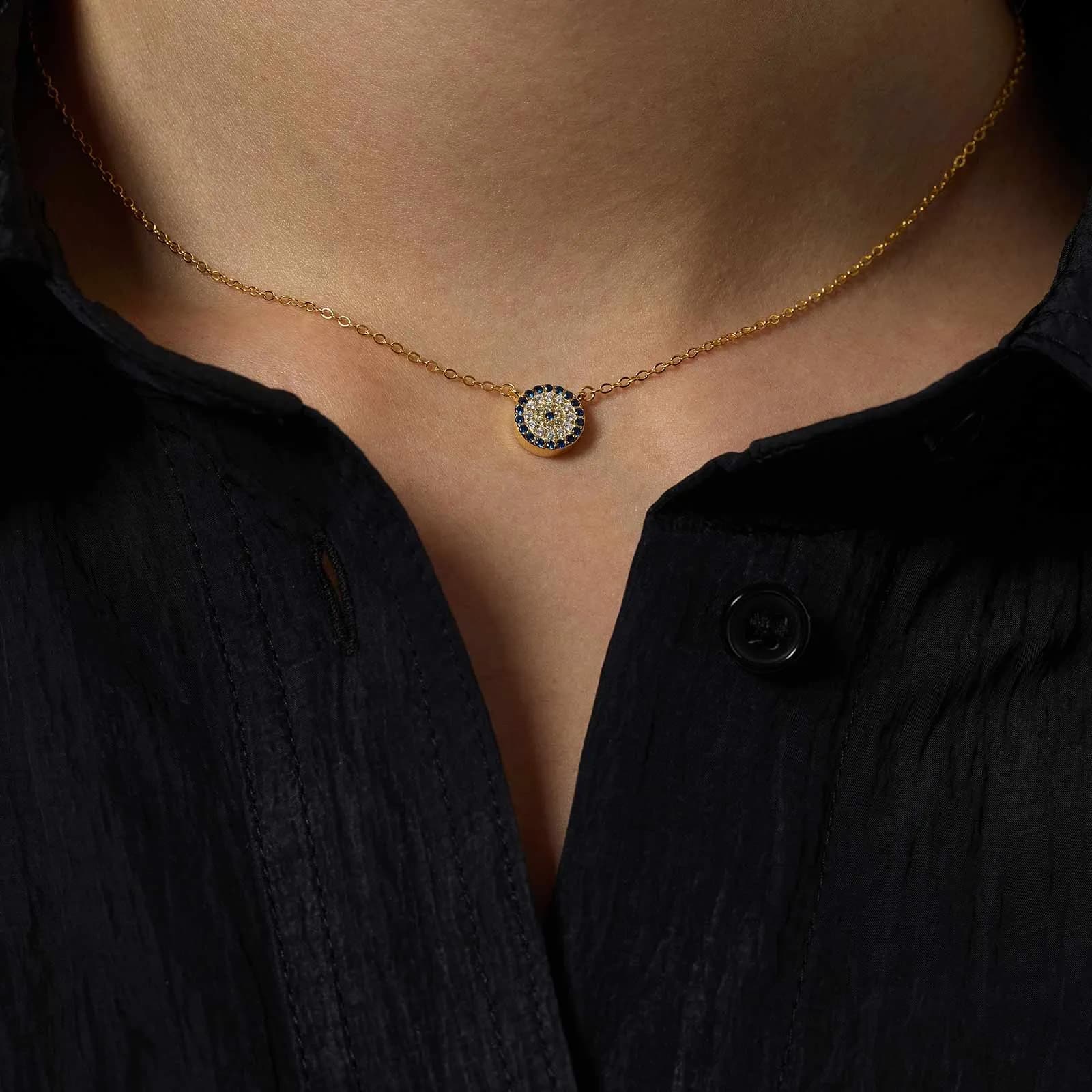 Guldpläterat halsband i äkta silver -  berlock, blå/vita stenar 40+5cm 2