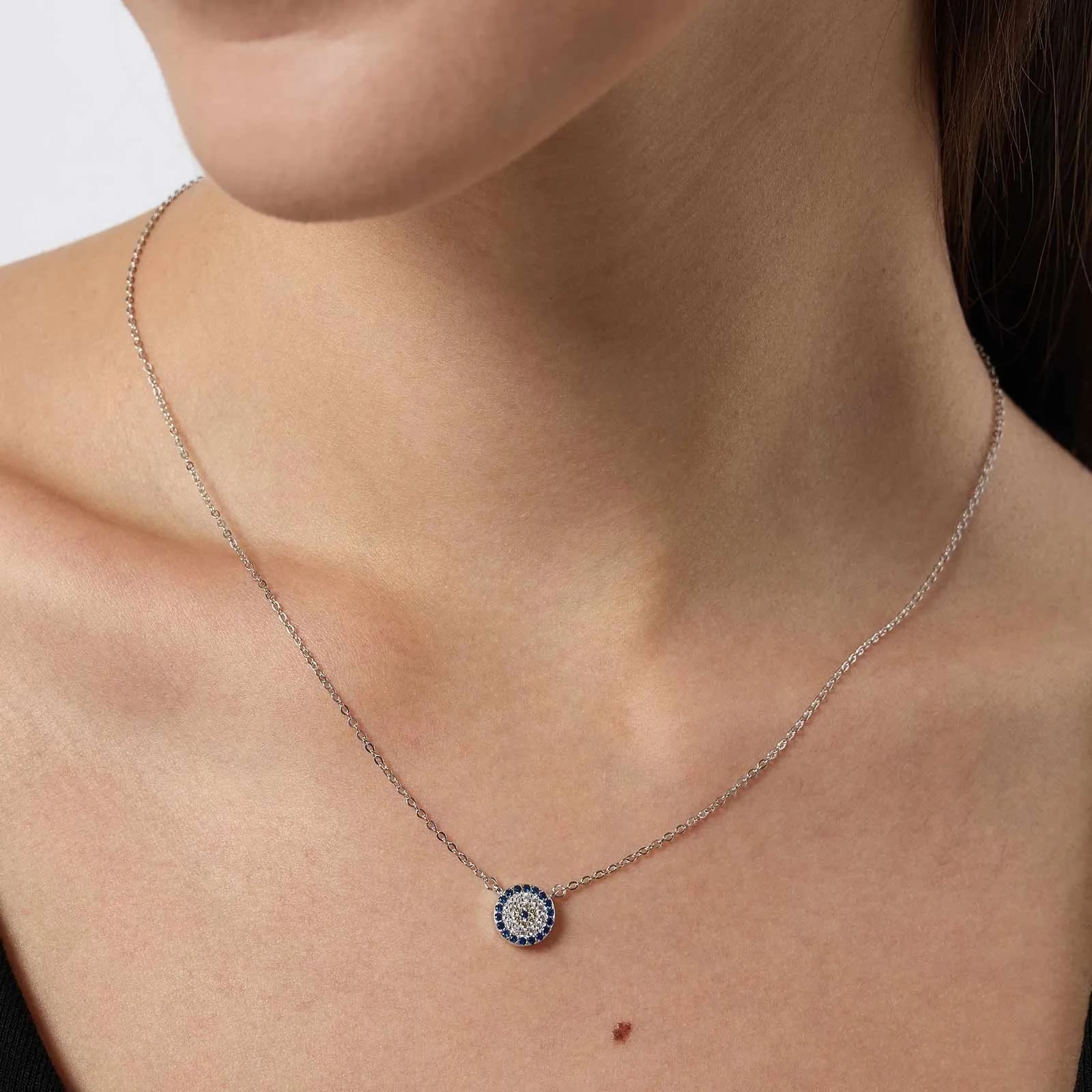Halsband i äkta silver - berlock, blå/vita stenar 40+5cm 3