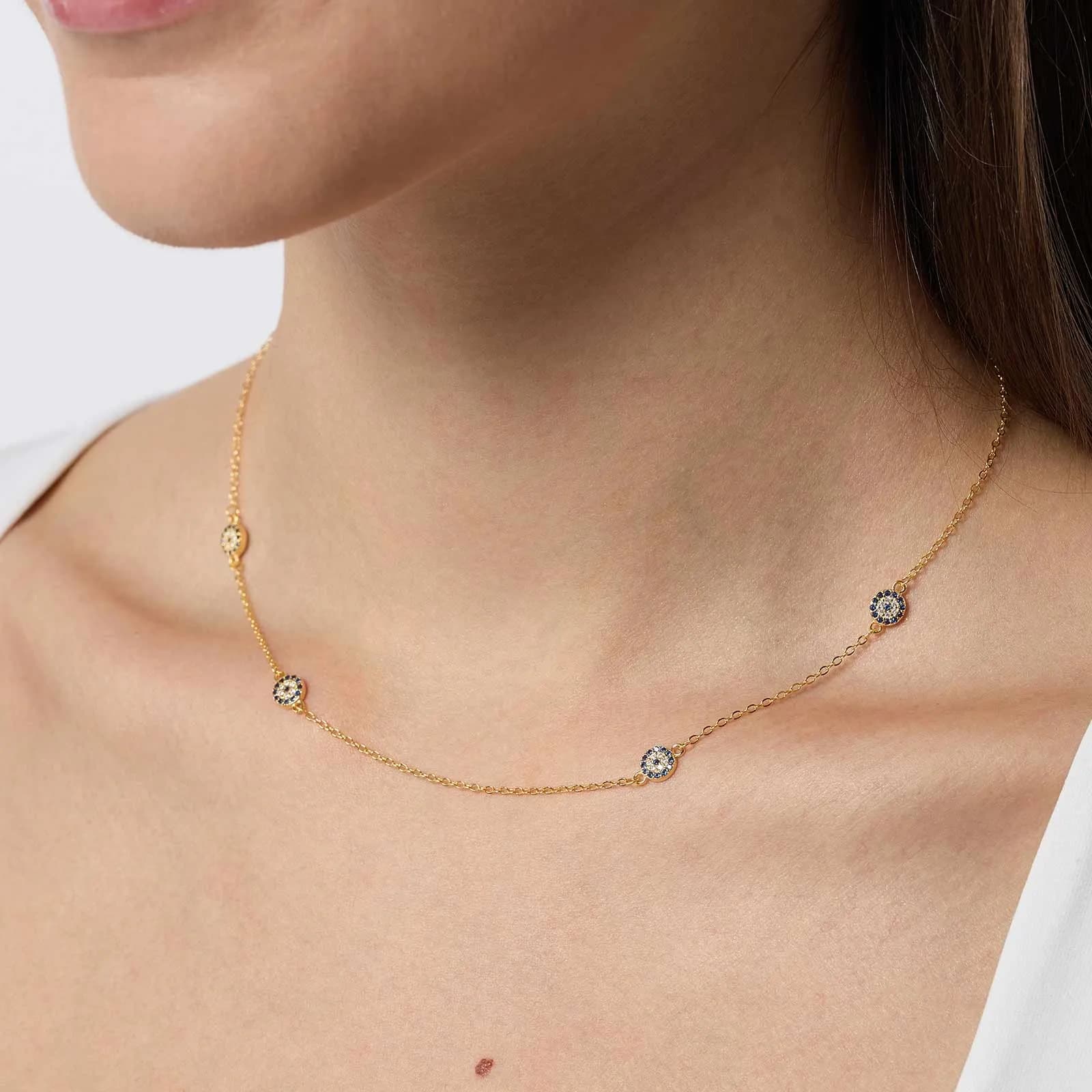 Guldpläterat halsband i äkta silver -  fyra cirklar, 40+5cm 2