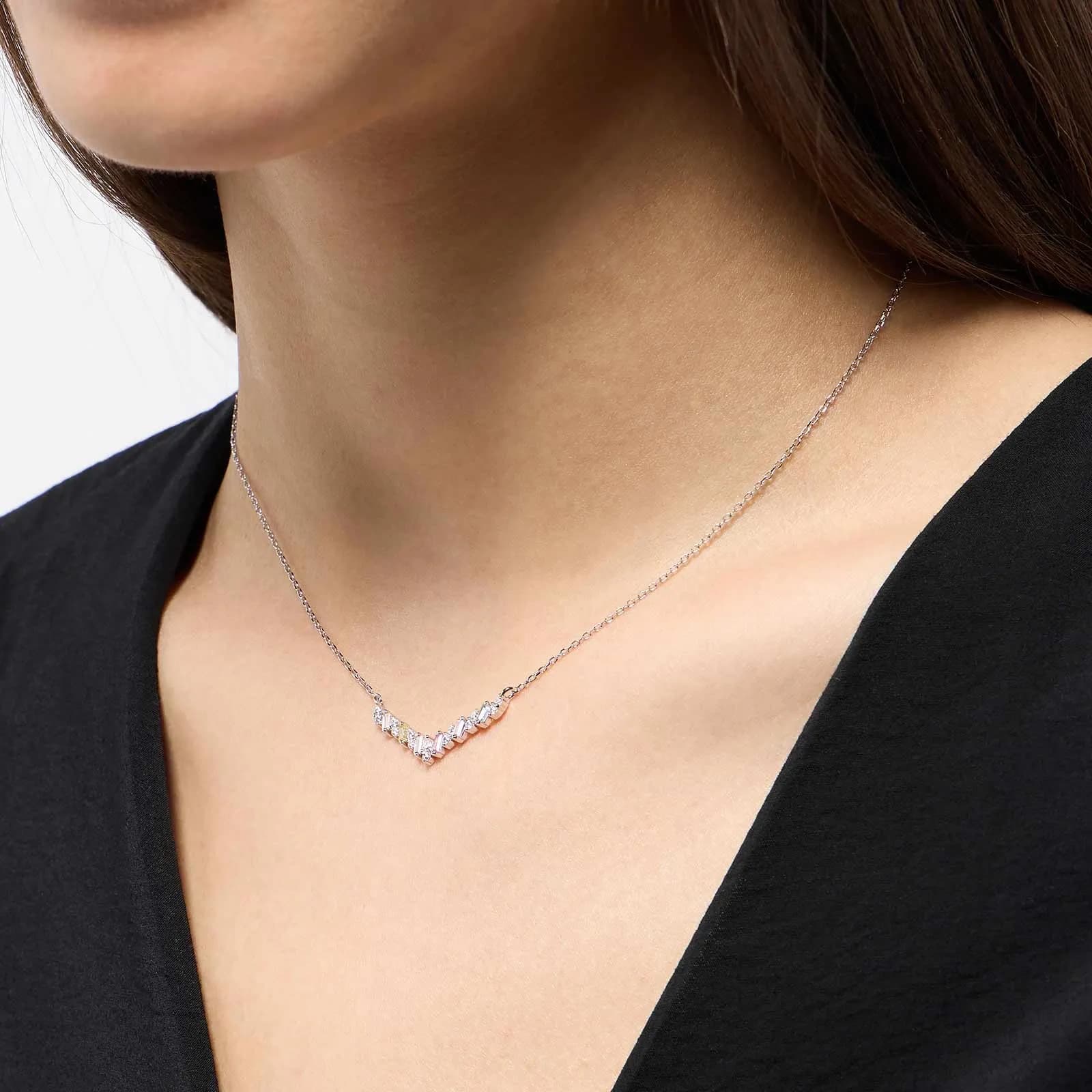 Halsband i äkta silver - olikfärgade Zirkonia, 40+5cm 2