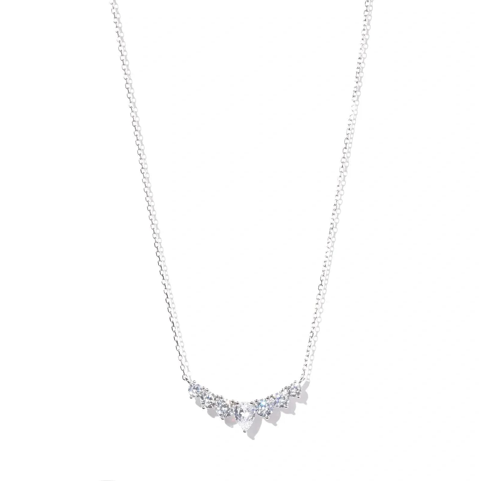 Halsband i äkta silver - bågformat hänge vita stenar, 40+5cm