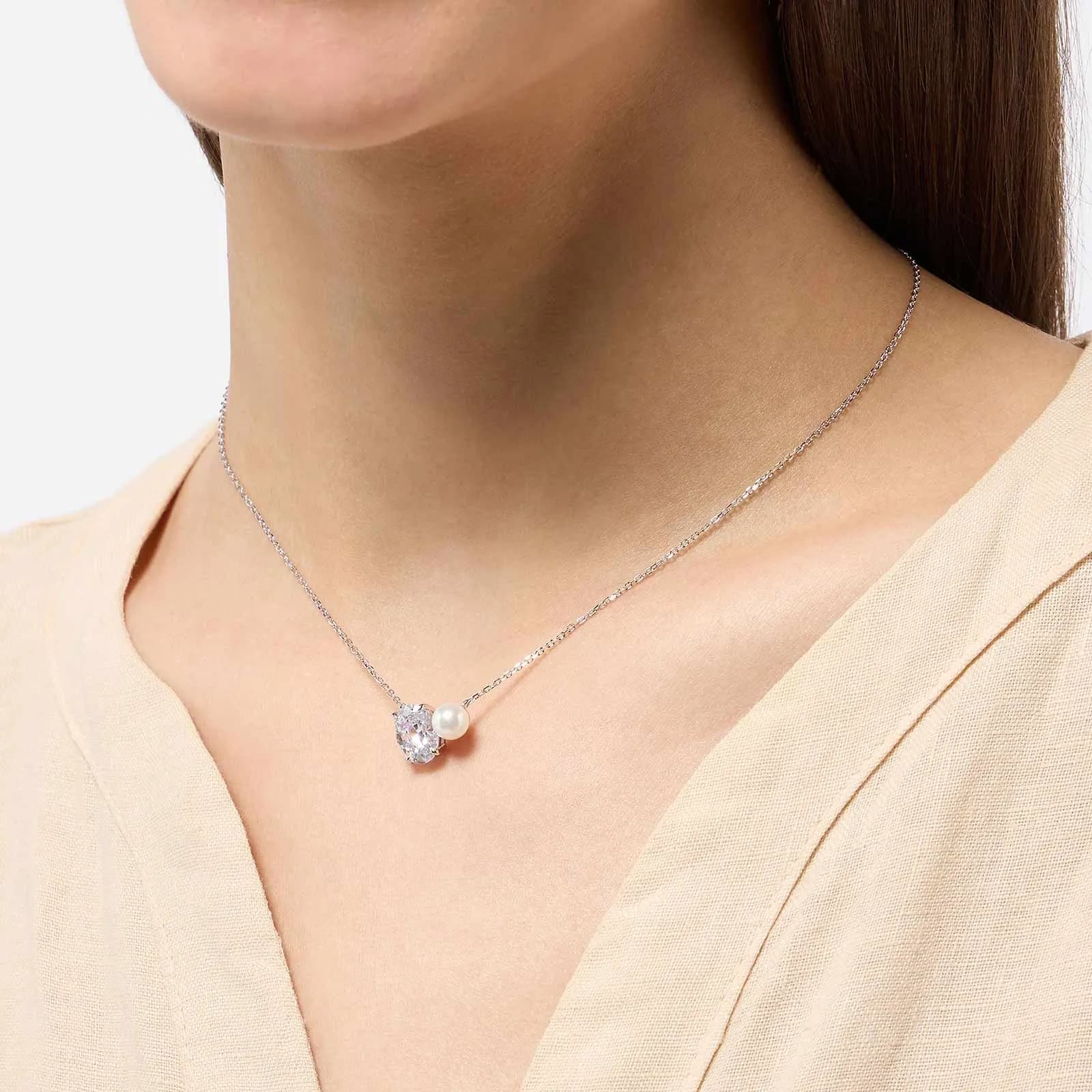 Halsband i äkta silver - Shell pearl & Zirkonia, 40+5cm 2