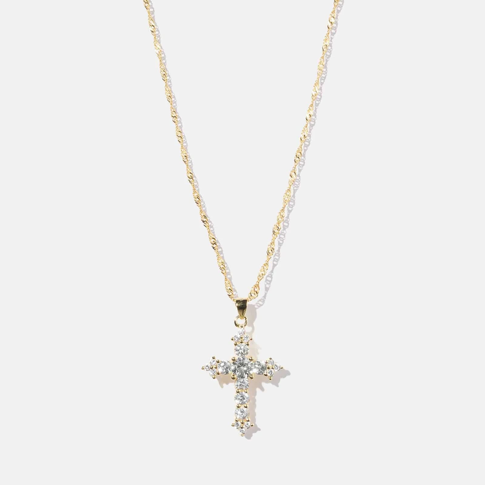Halsband i guldpläterat silver - kors med Zirkonia, 40+5cm 1