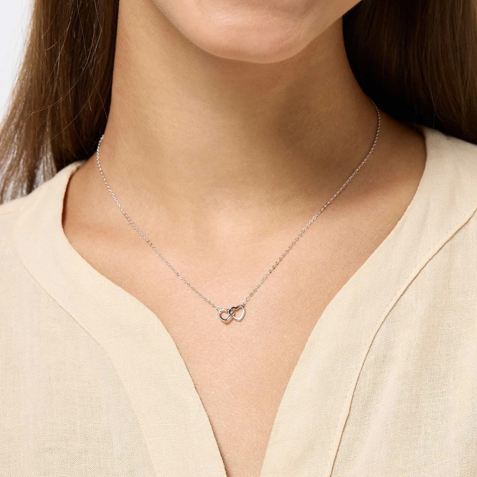 Halsband äkta silver - hänge två hjärtan 3