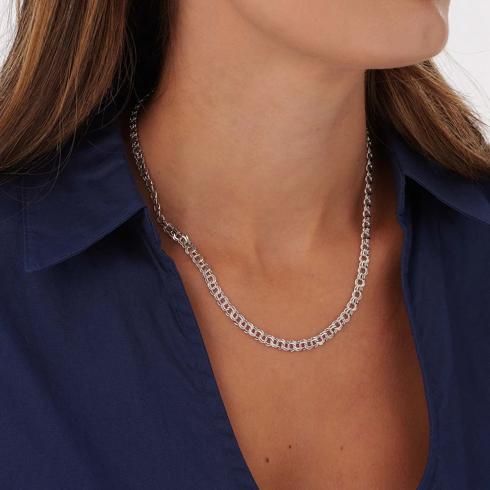 Halsband i silver, 5,5 mm bred bismarck - 45 cm 2