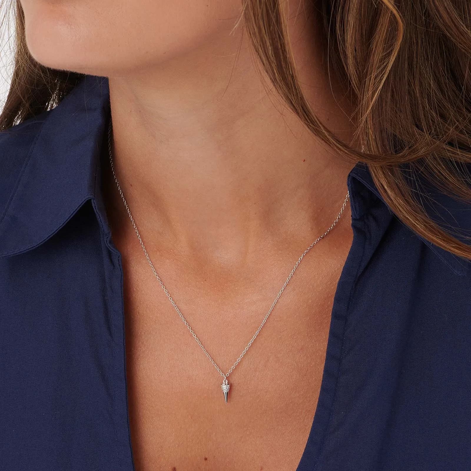 Silverhalsband med spike och stenar - 42+3cm 2