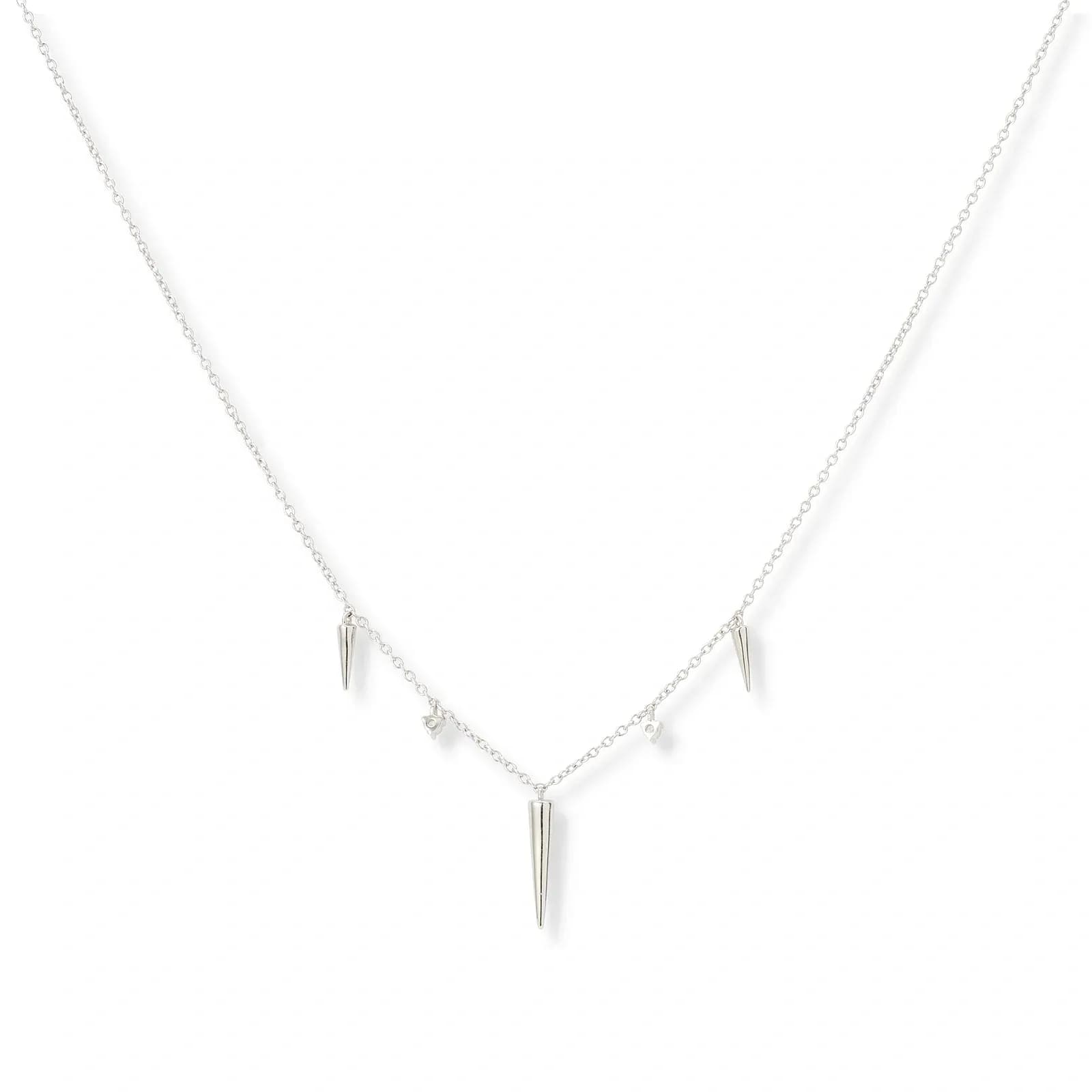 Silverhalsband med spikes och stenar - 42+3cm