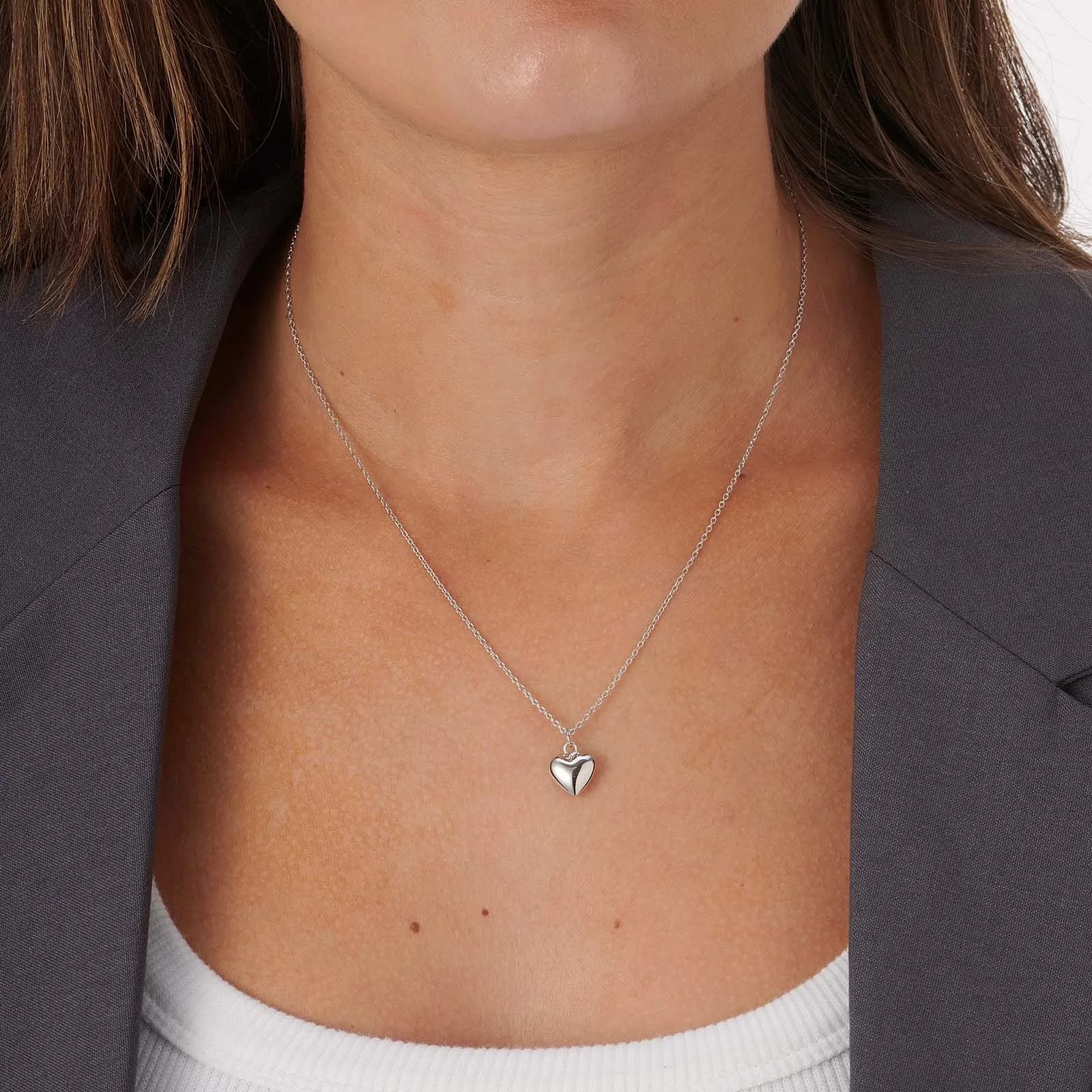 Silverhalsband, kedja med 10 mm hjärta - 42+3cm 2