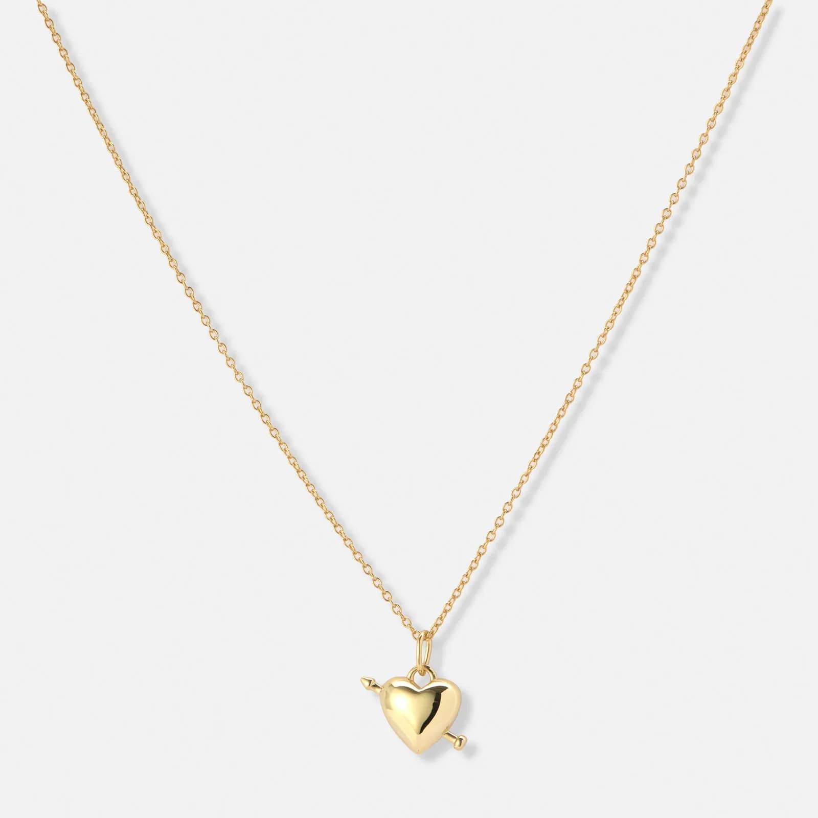 Guldpläterat silverhalsband, 15mm hjärta med pil - 42+3cm