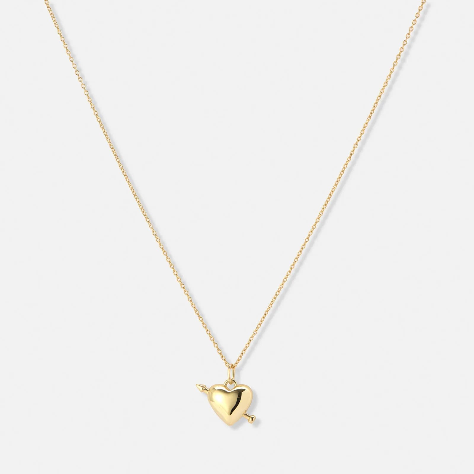 Guldpläterat silverhalsband, 17mm hjärta med pil - 42+3cm