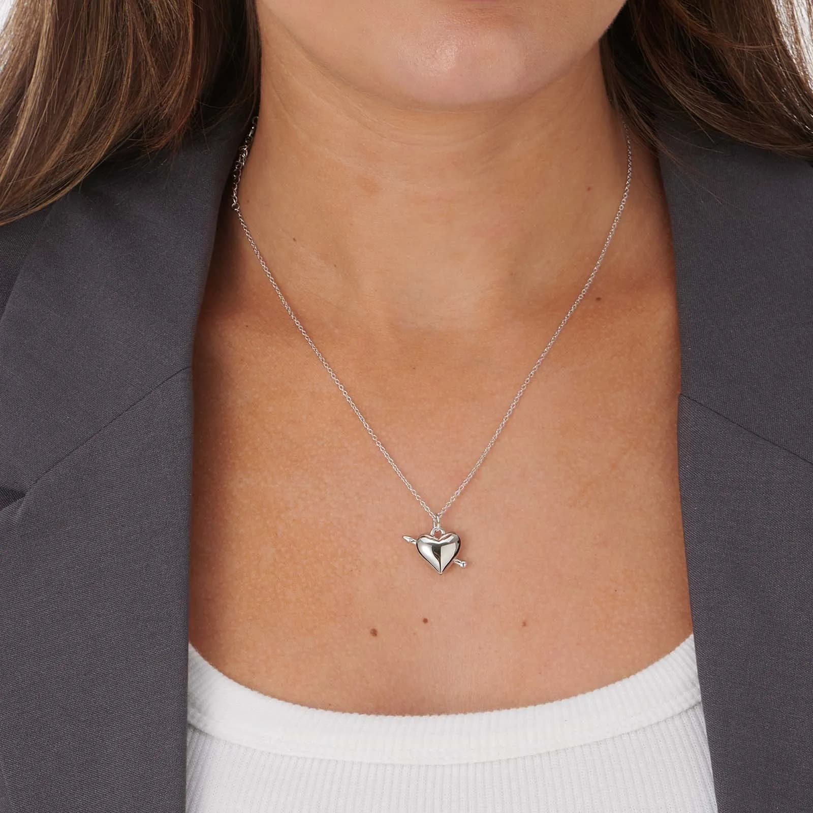 Silverhalsband, 17mm hjärta med pil - 42+3cm 2
