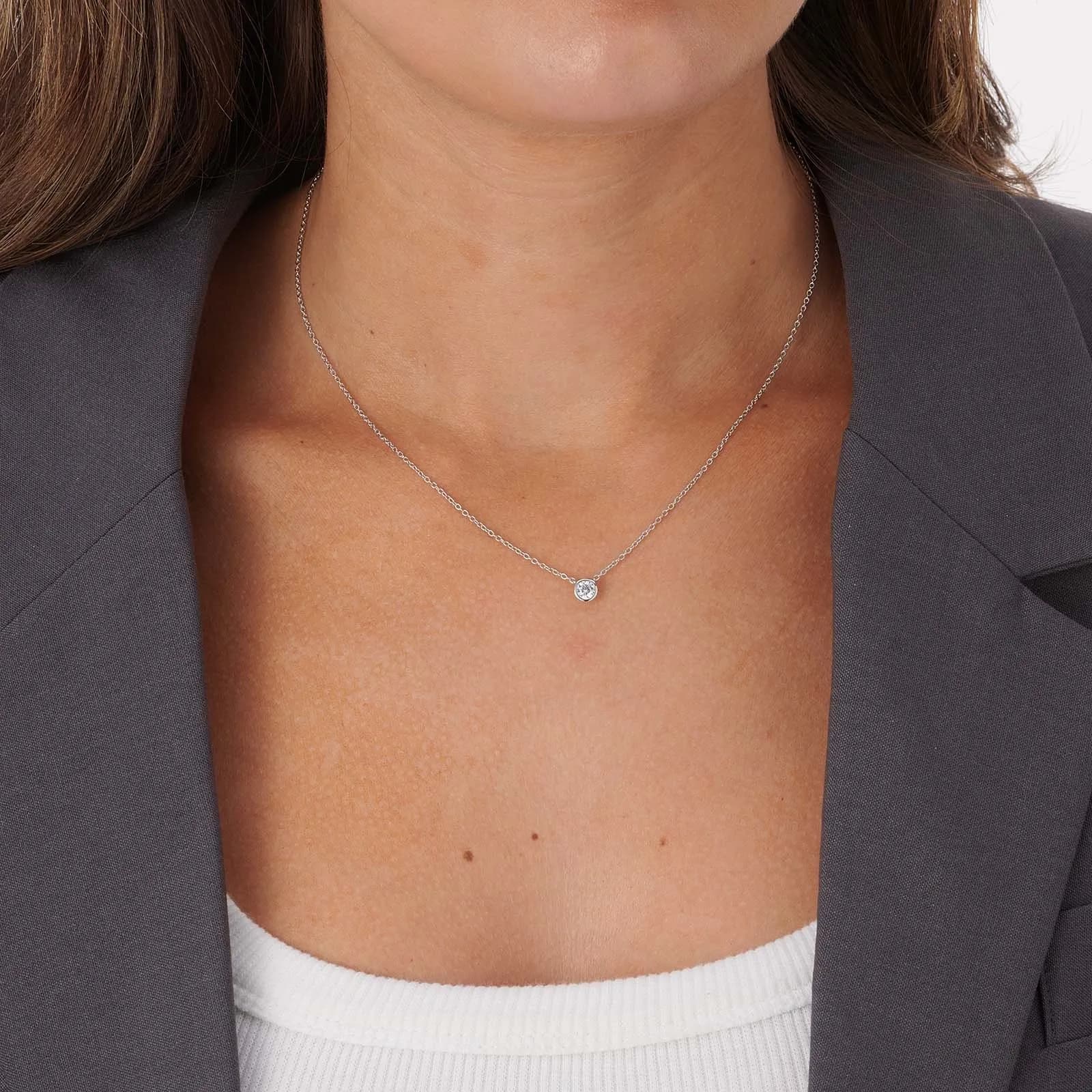 Silverhalsband, solitär vit Kubisk Zirkonia - 42+3cm 2