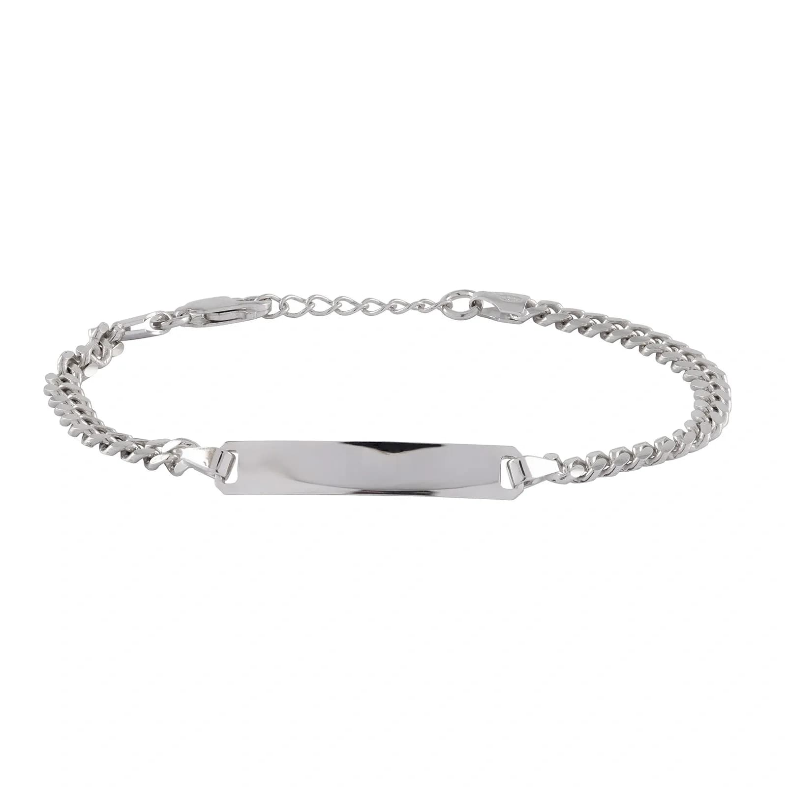 Armband barn äkta silver - pansarlänk & bricka, 15+2 cm
