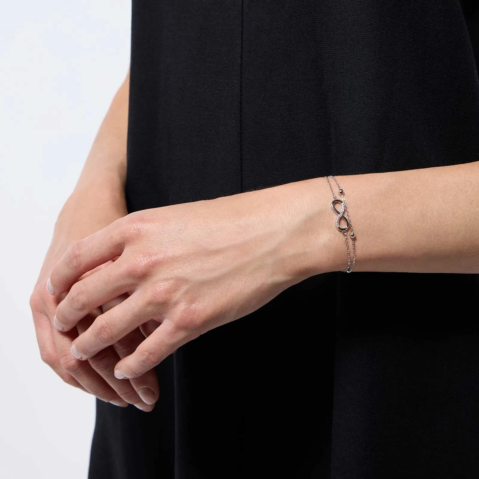 Armband dam, äkta silver - två rader, infinity 2