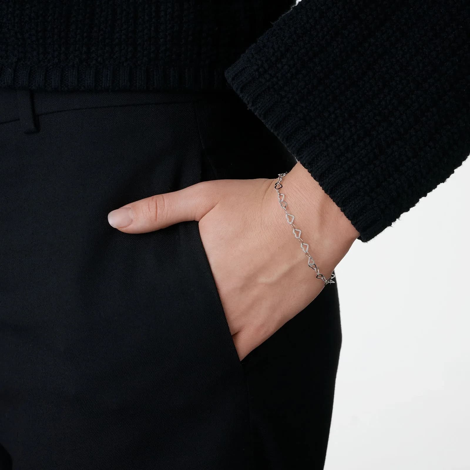 Armband dam i silver, hjärtlänk 19cm 2